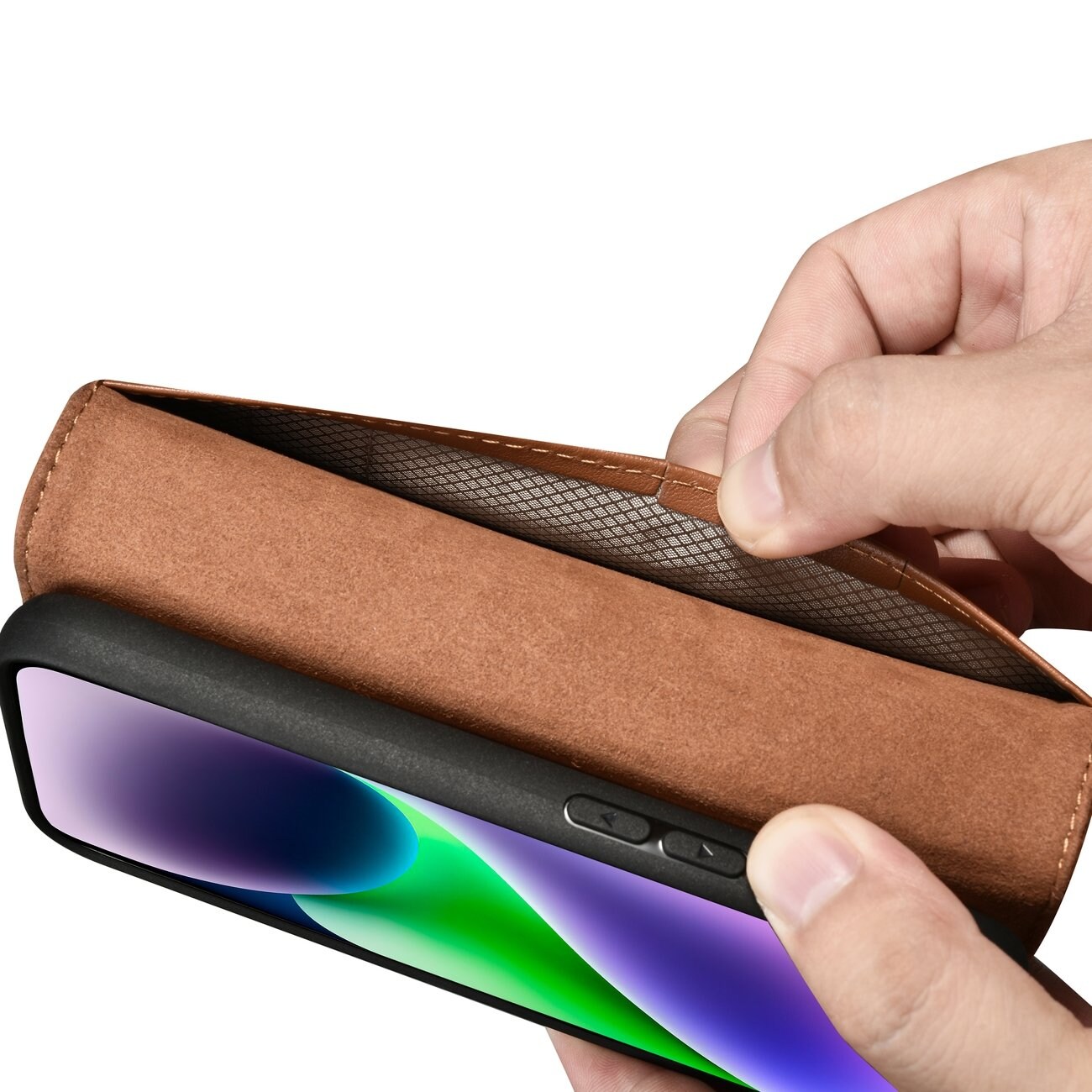 iCarer plånboksfodral 2in1-skydd iPhone 14 Plus Anti-RFID läder flipfodral Brun (WMI14220727-BN)