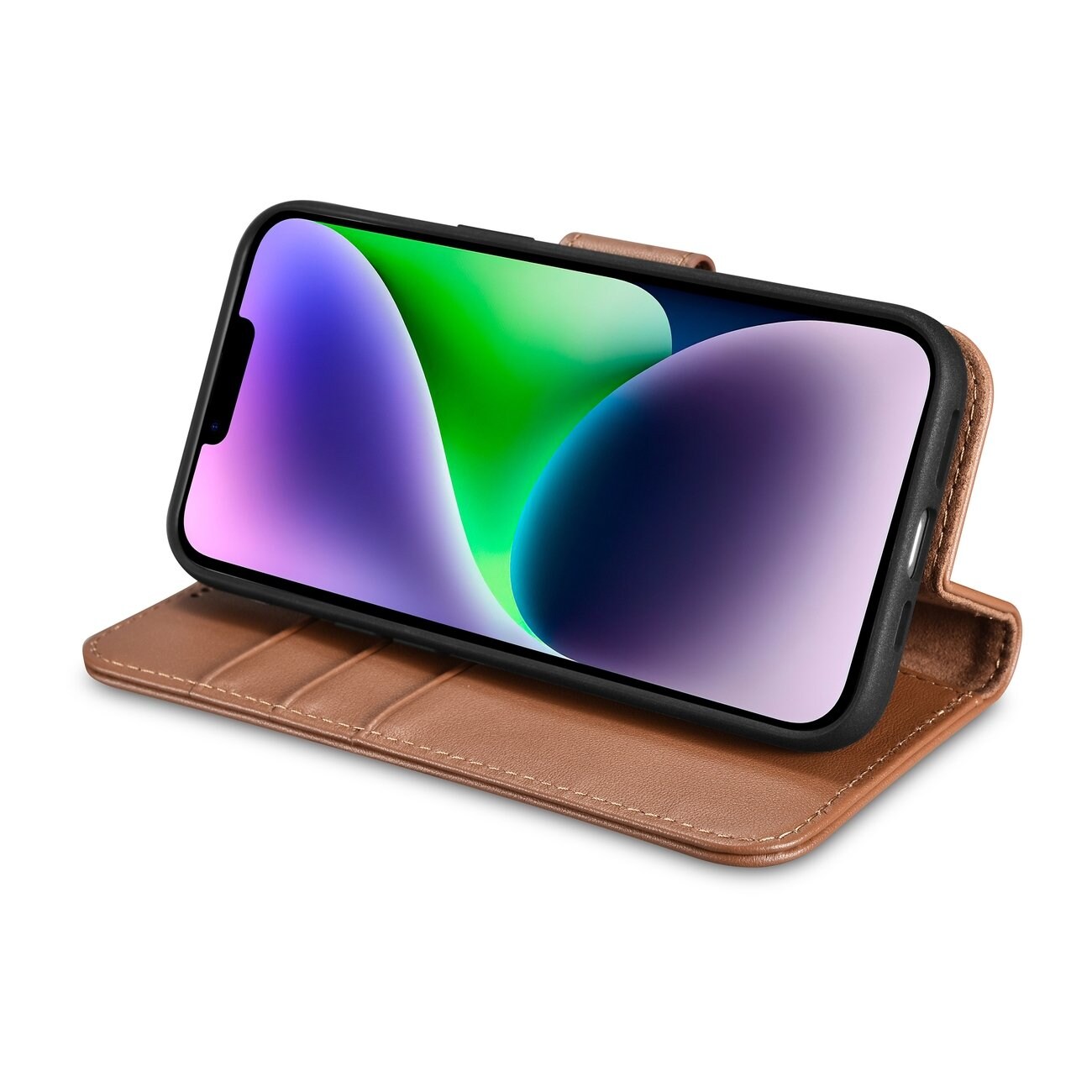 iCarer plånboksfodral 2in1-skydd iPhone 14 Plus Anti-RFID läder flipfodral Brun (WMI14220727-BN)