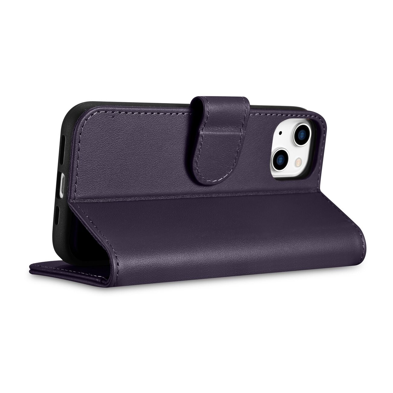 iCarer plånboksfodral 2in1-skydd iPhone 14 Plus Anti-RFID läder flipfodral mörklila (WMI14220727-DP)