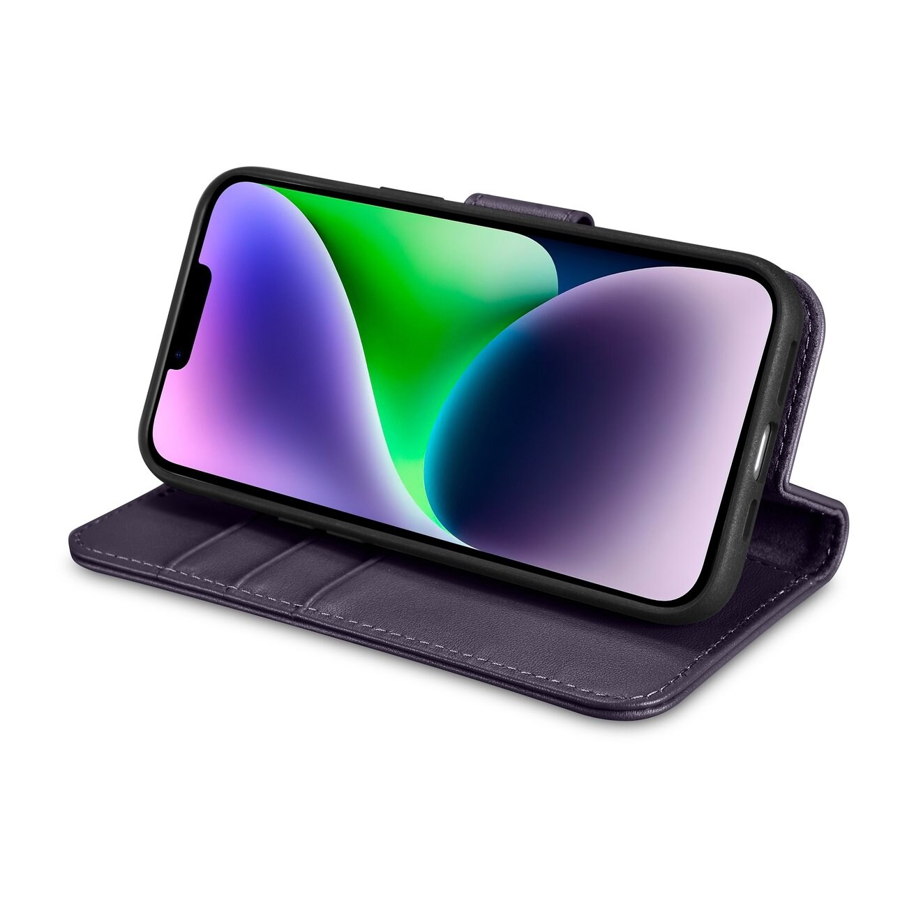 iCarer plånboksfodral 2in1-skydd iPhone 14 Plus Anti-RFID läder flipfodral mörklila (WMI14220727-DP)