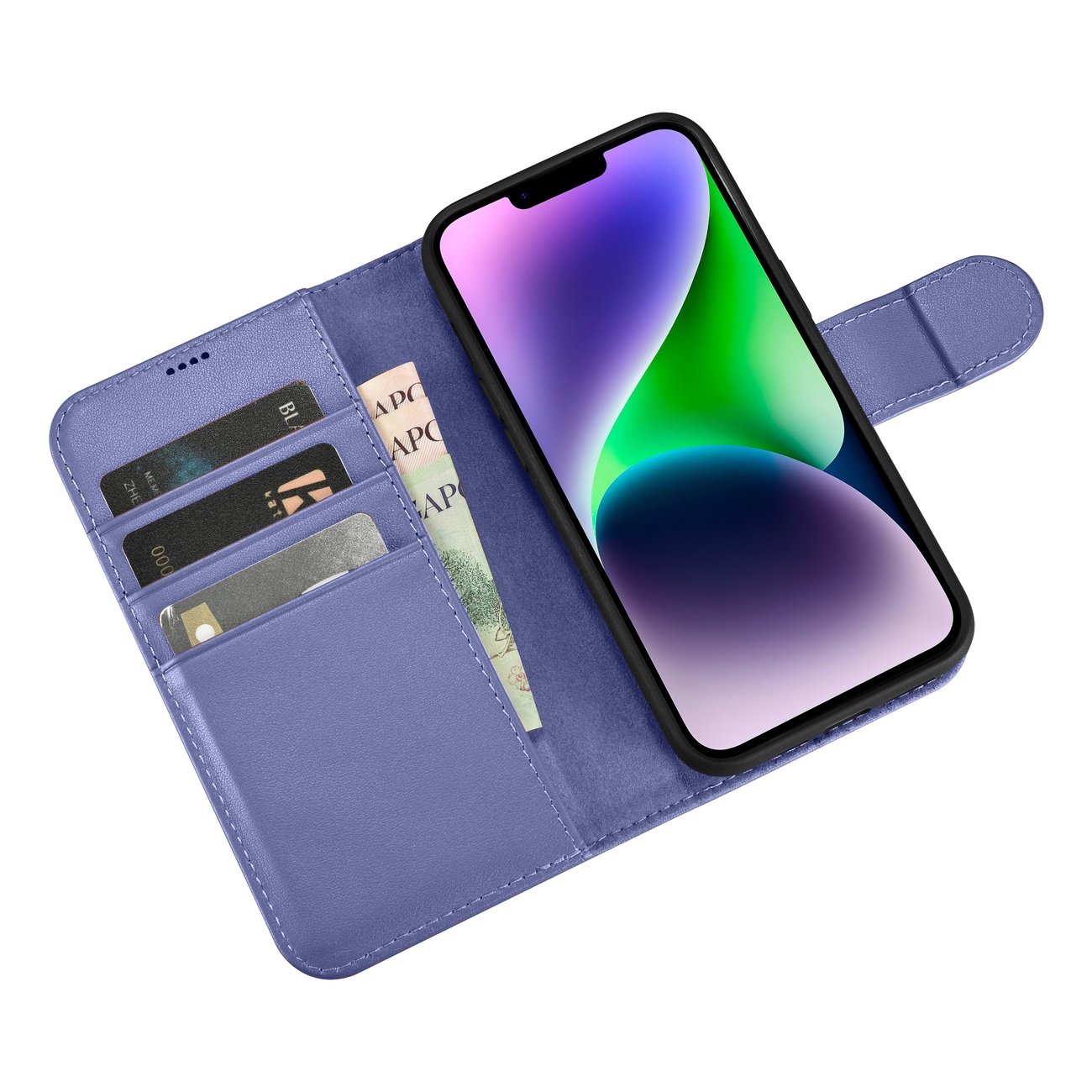 iCarer plånboksfodral 2in1 skydd iPhone 14 Plus Anti-RFID läder flipfodral ljuslila (WMI14220727-LP)