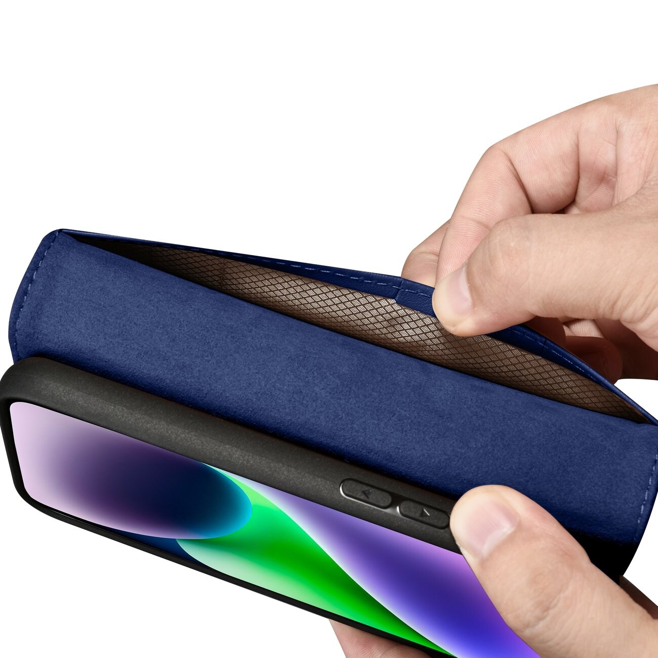 iCarer plånboksfodral 2in1-fodral iPhone 14 Plus Anti-RFID läder flipfodral blå (WMI14220727-BU)