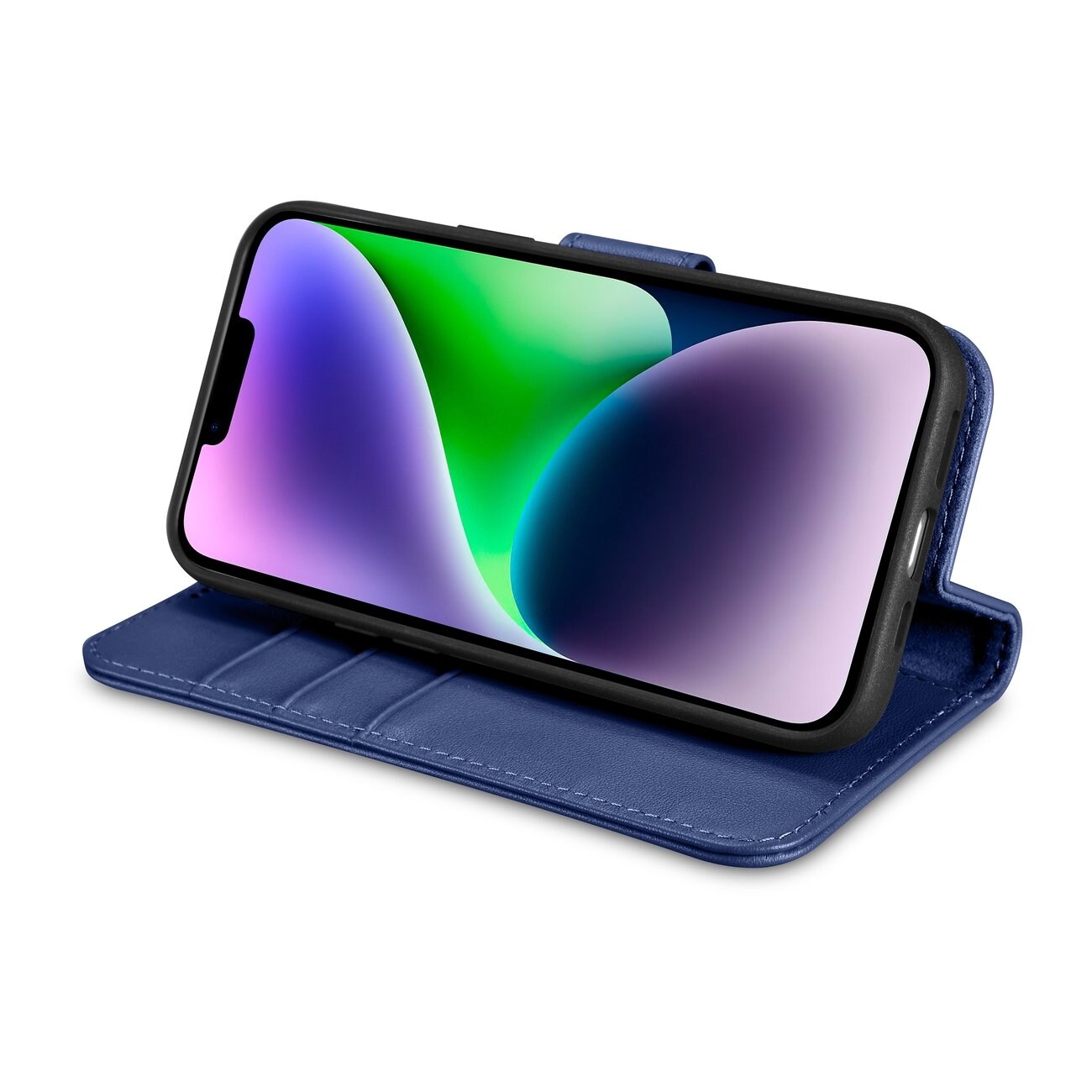 iCarer plånboksfodral 2in1-fodral iPhone 14 Plus Anti-RFID läder flipfodral blå (WMI14220727-BU)