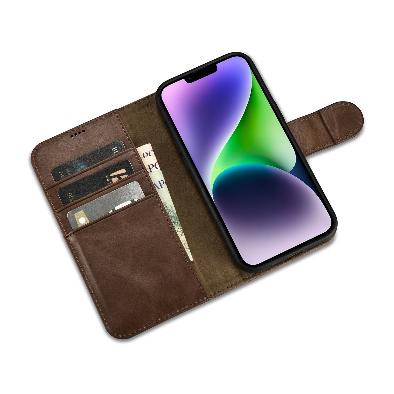 iCarer Oljevax 2in1 Plånboksfodral i Läder för iPhone 14 Plus Anti-RFID Brun (WMI14220723-BN)