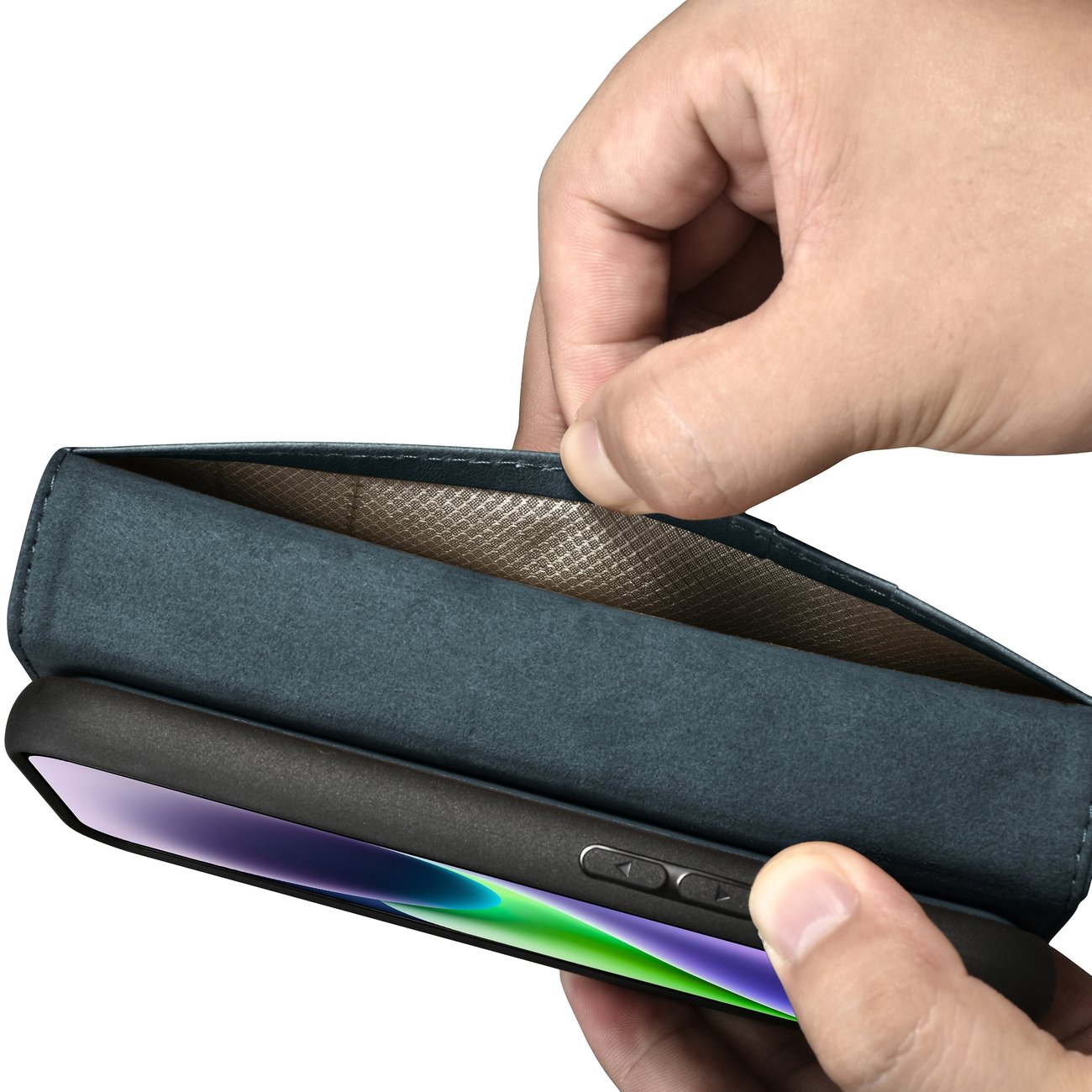 iCarer 2in1 Oljevax Plånboksfodral Skydd iPhone 14 Plus Anti-RFID Läder Blå (WMI14220723-BU)