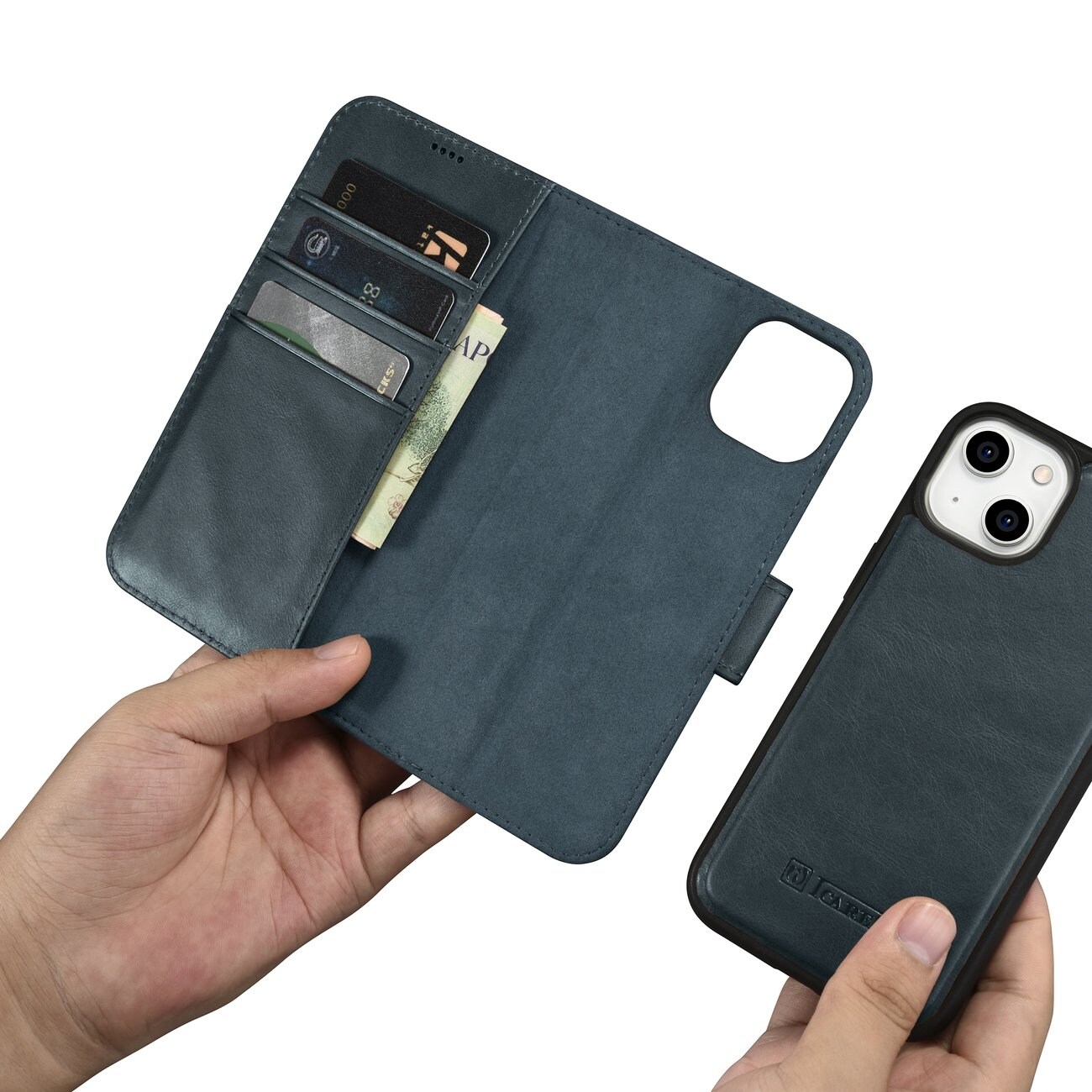 iCarer 2in1 Oljevax Plånboksfodral Skydd iPhone 14 Plus Anti-RFID Läder Blå (WMI14220723-BU)