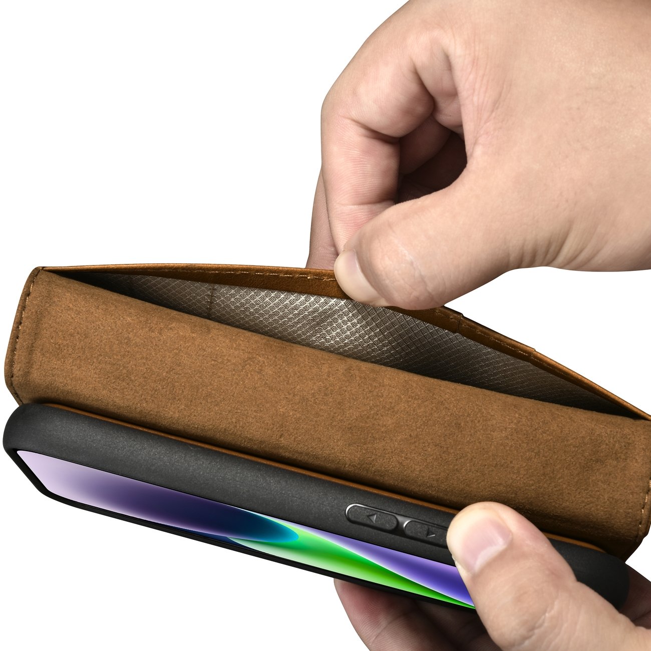 iCarer Oljevax 2in1 Plånboksfodral i Läder för iPhone 14 Plus, Anti-RFID, Brun (WMI14220723-TN)