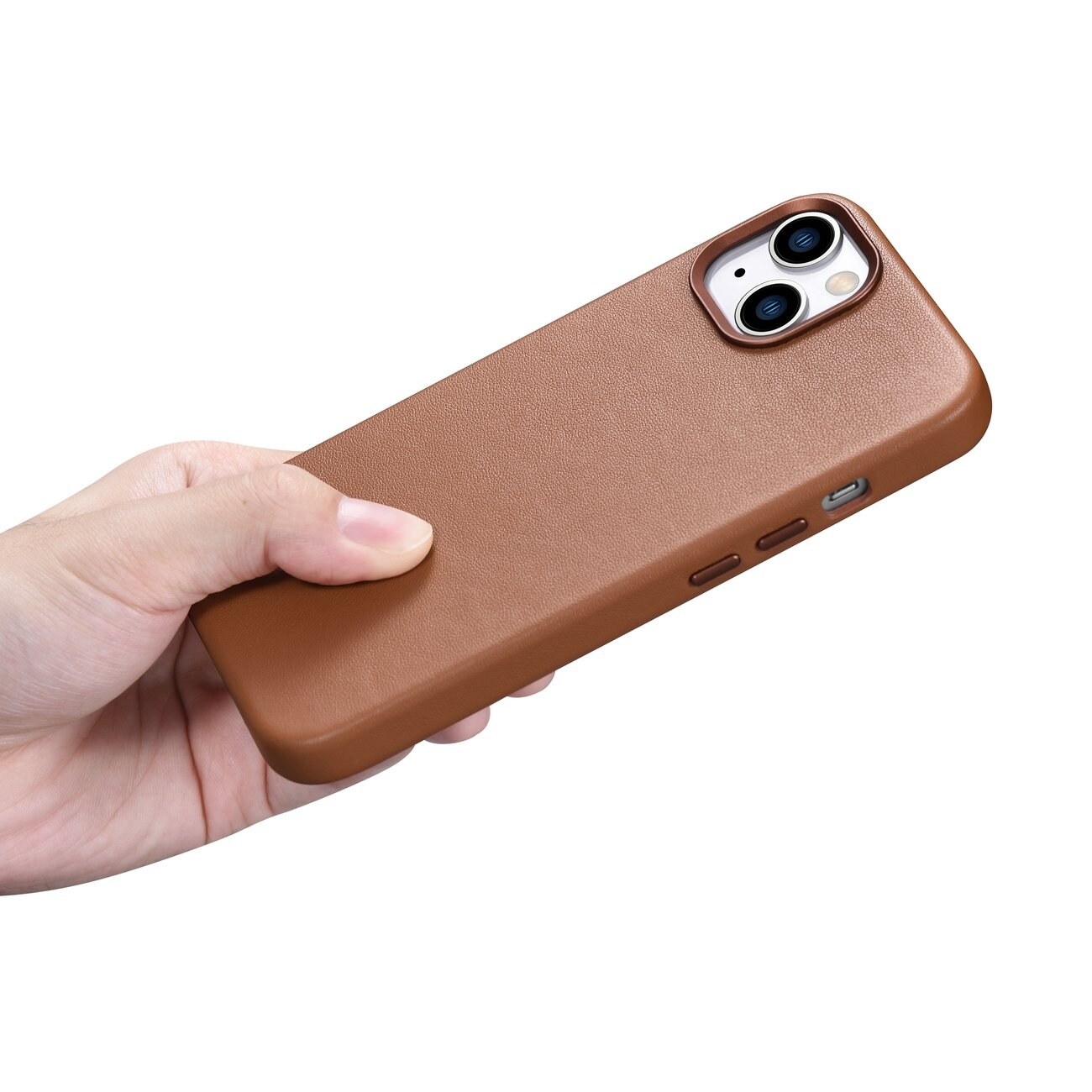 iCarer Fodral Läderfodral Skydd för iPhone 14 Plus Brun (MagSafe-kompatibel)