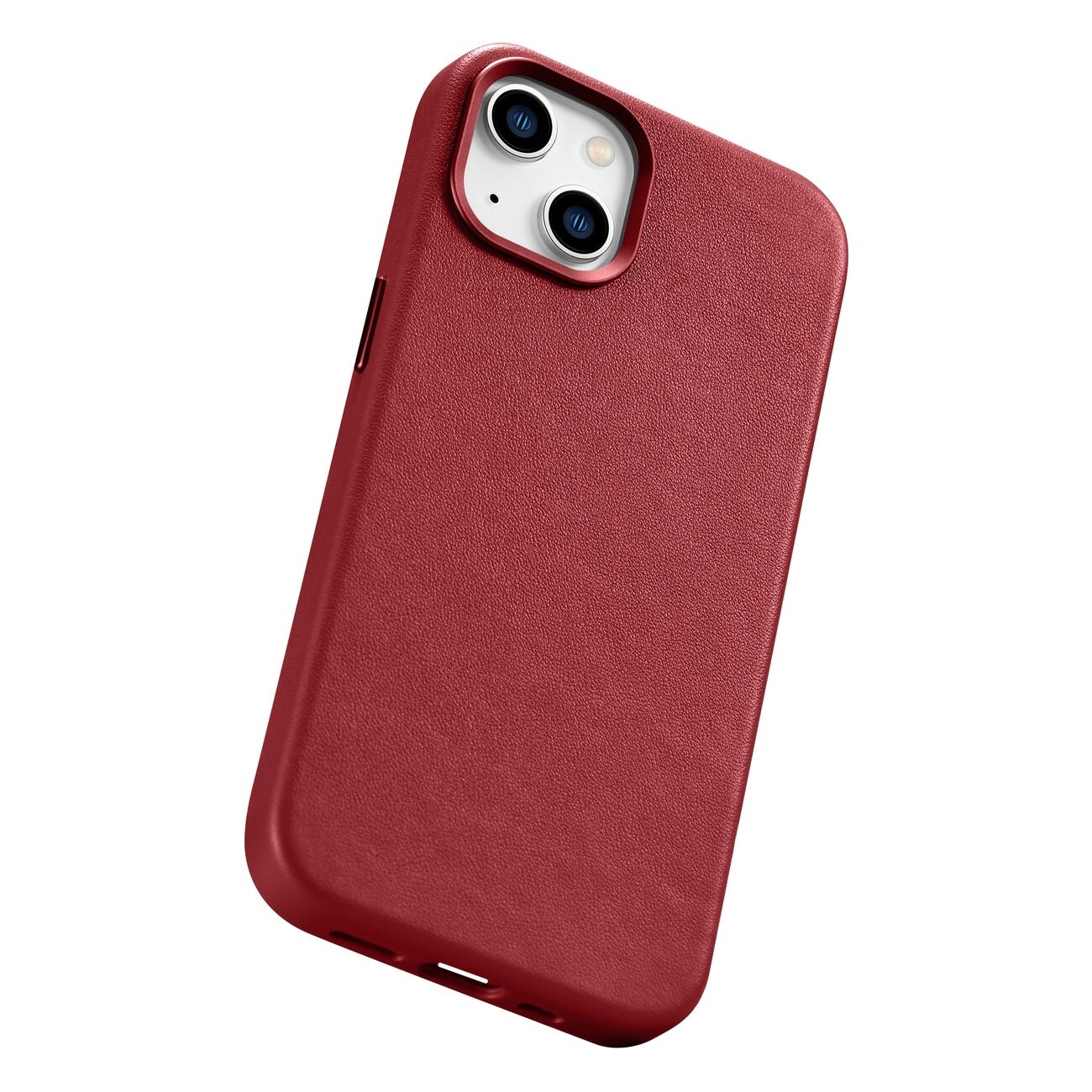 iCarer Case Läderfodral i naturläder för iPhone 14 Plus röd (kompatibel med MagSafe)