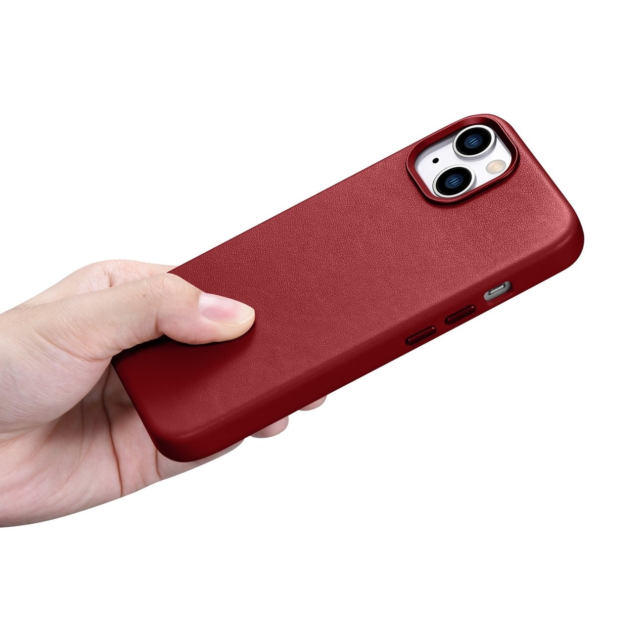 iCarer Case Läderfodral i naturläder för iPhone 14 Plus röd (kompatibel med MagSafe)