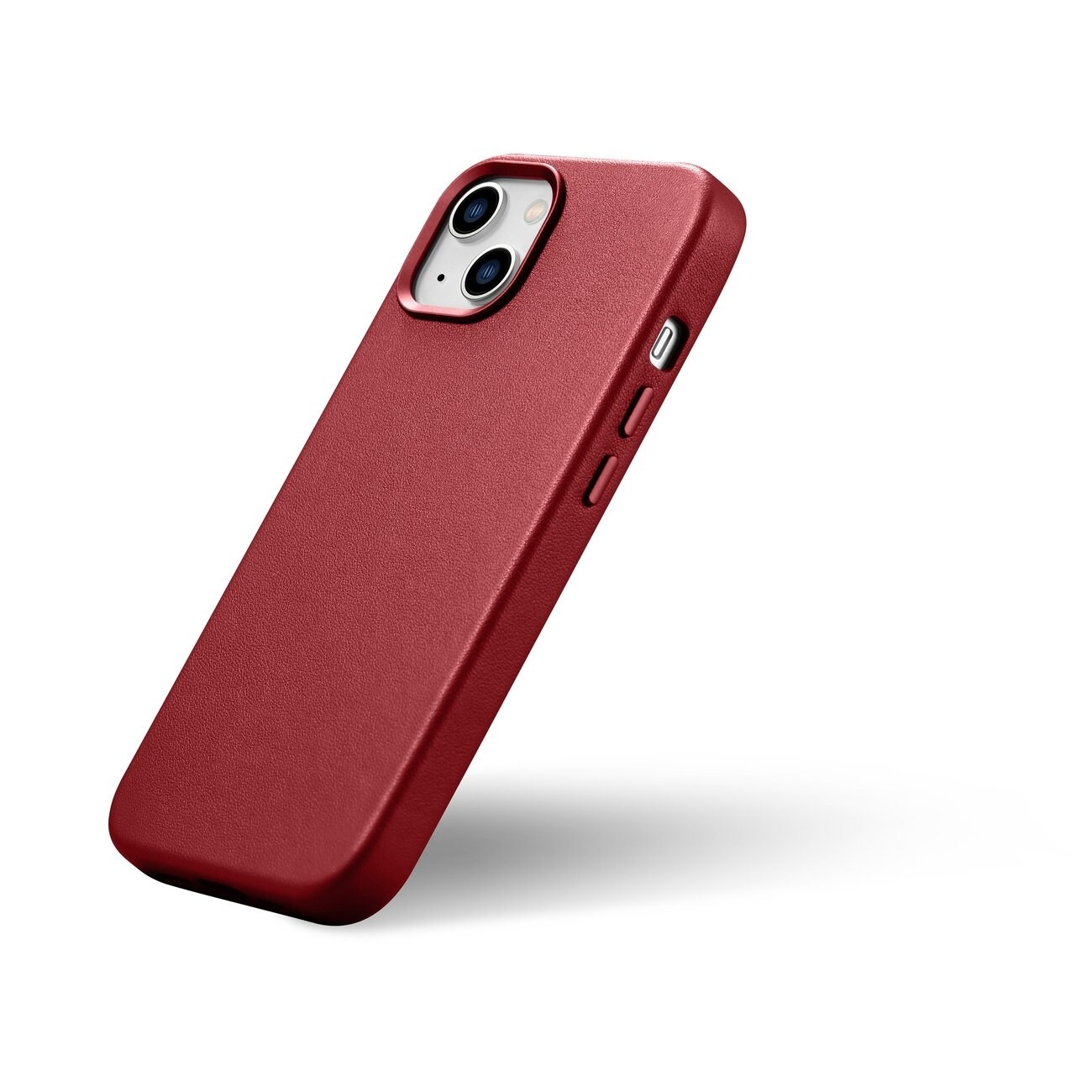 iCarer Case Läderfodral i naturläder för iPhone 14 Plus röd (kompatibel med MagSafe)