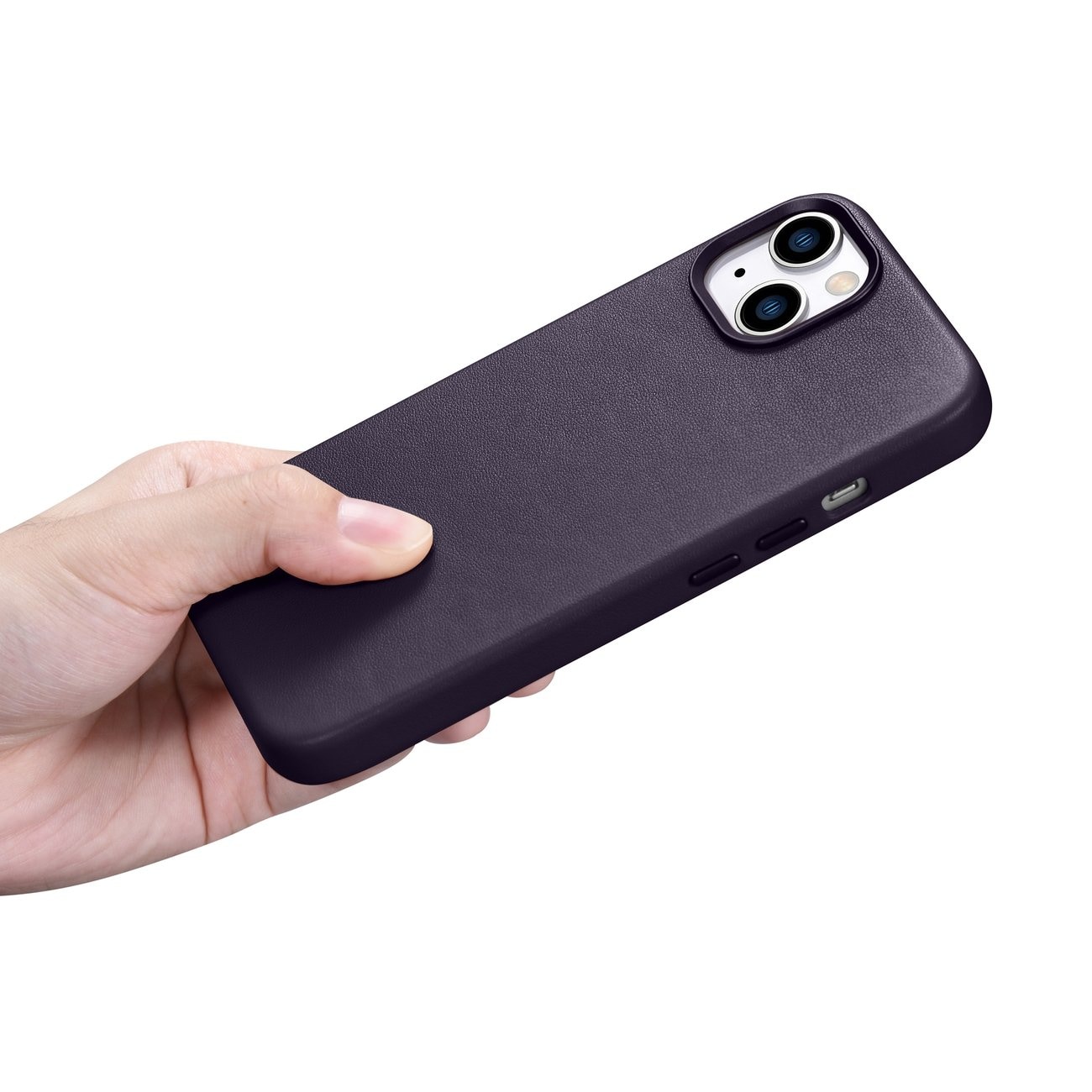 iCarer Case läderfodral för iPhone 14 Plus mörklila (MagSafe-kompatibel)