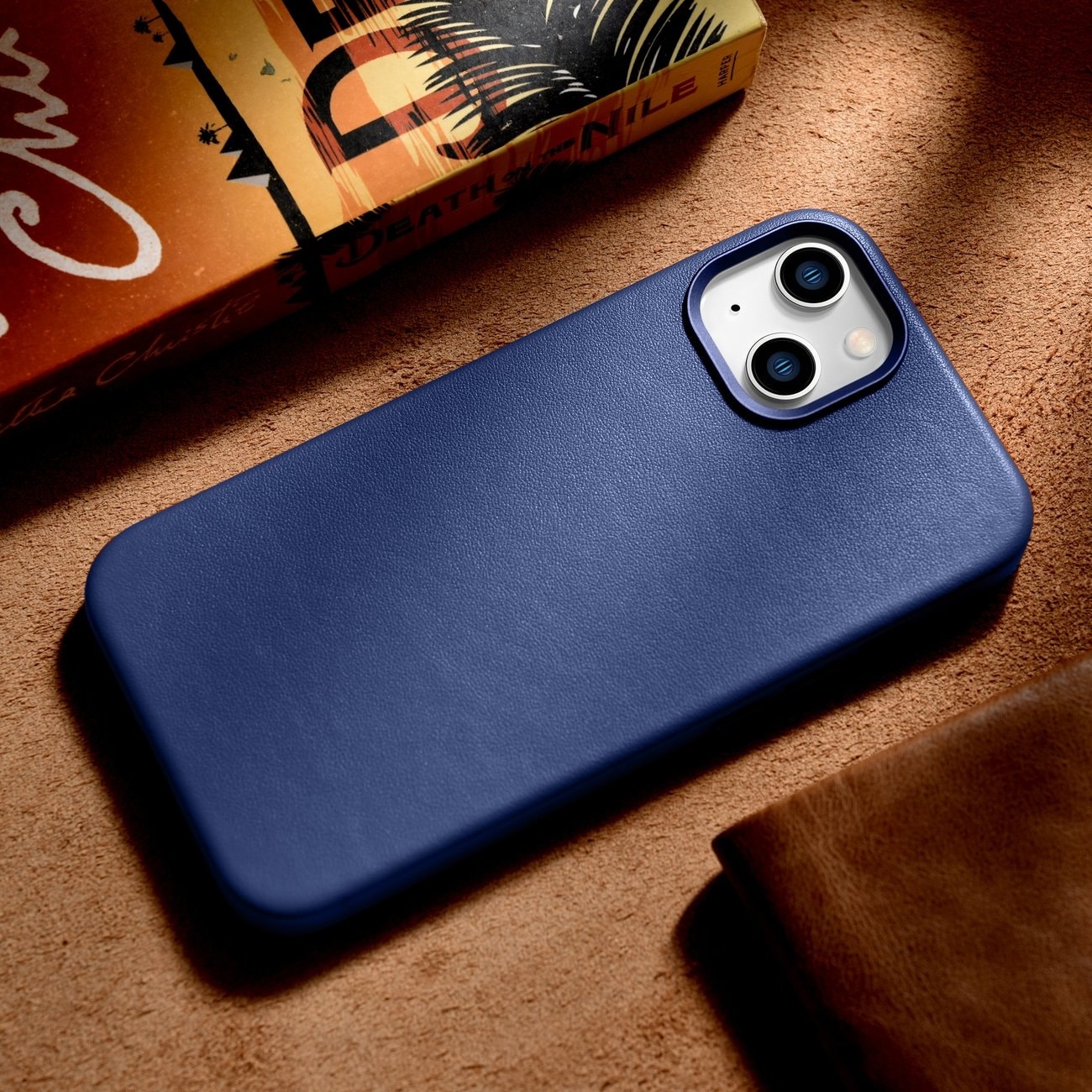 iCarer Case Läderfodral för iPhone 14 Plus äkta läderfodral blå (kompatibel med MagSafe)