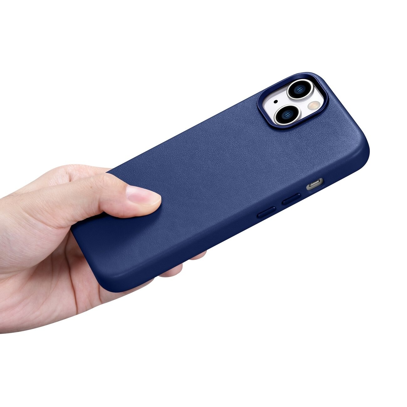iCarer Case Läderfodral för iPhone 14 Plus äkta läderfodral blå (kompatibel med MagSafe)
