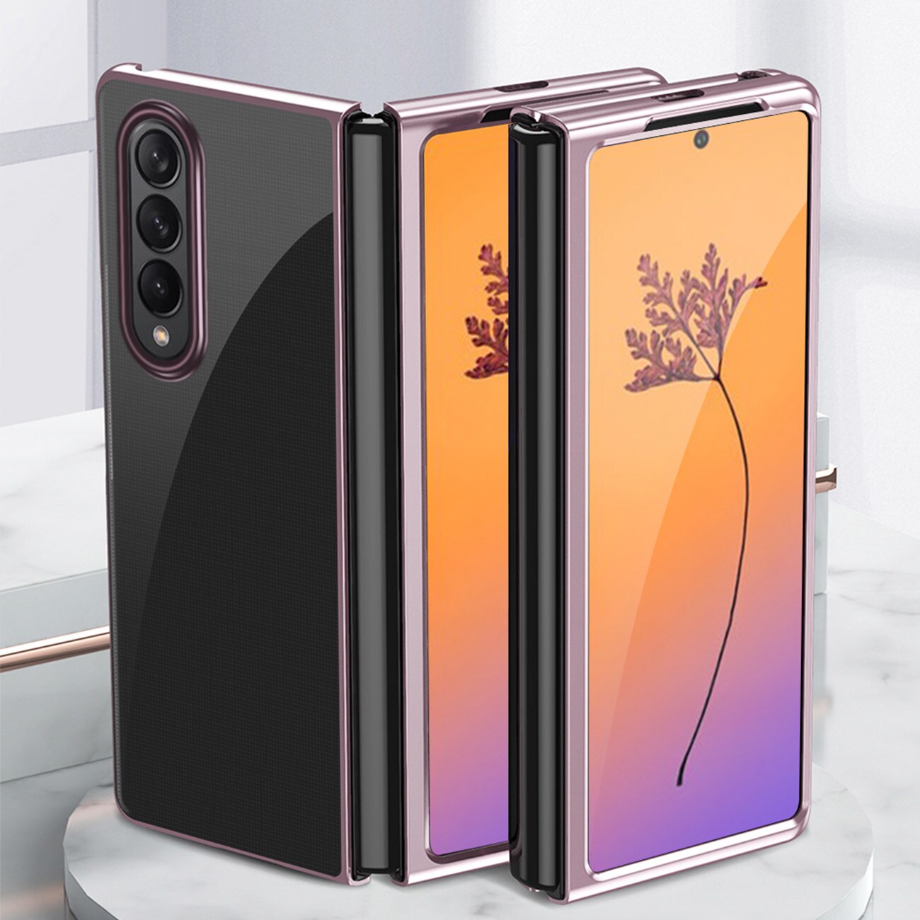 Plätering Fodral fodral för Samsung Galaxy Z Fold 4 fodral med en metallisk ram blå