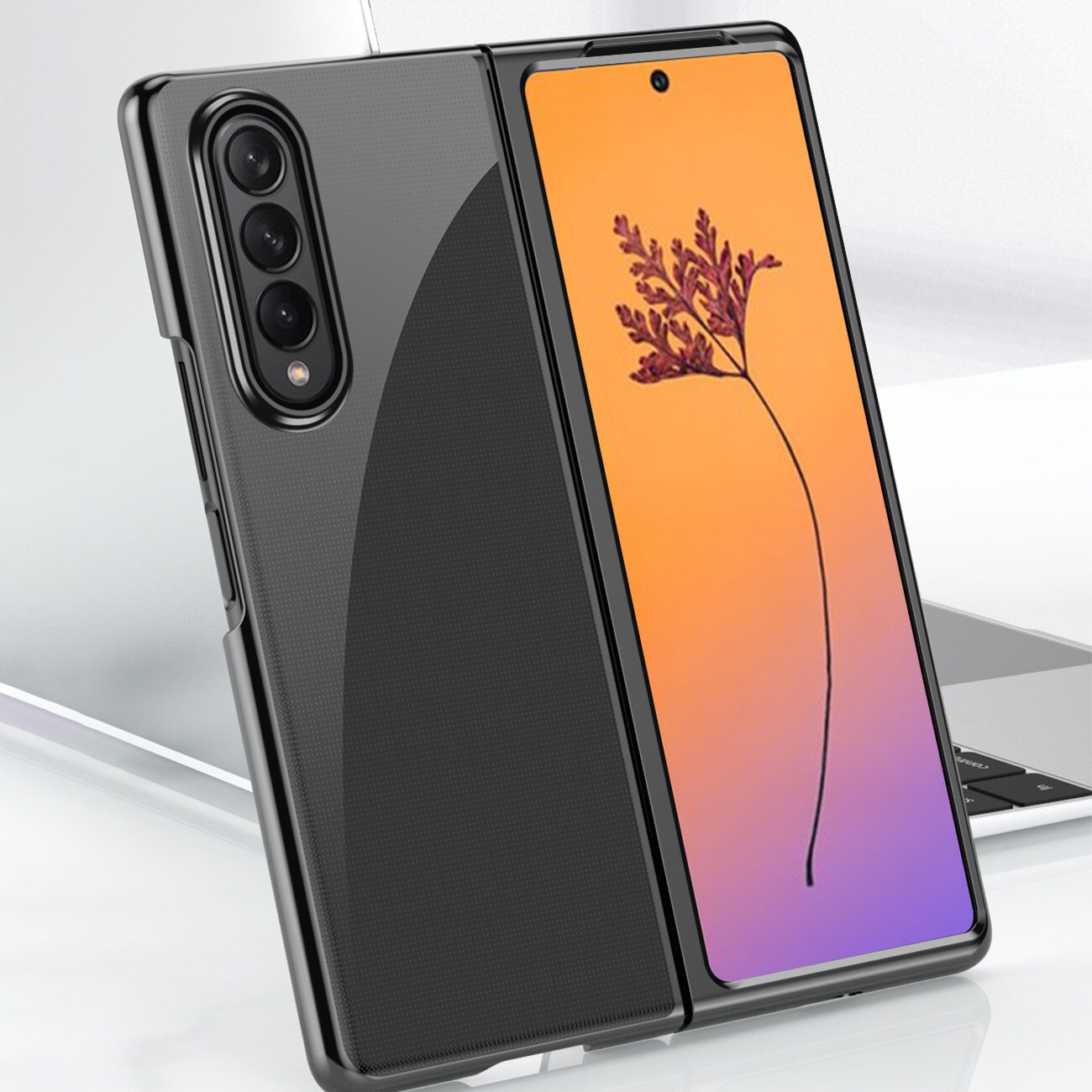 Plätering Fodral fodral för Samsung Galaxy Z Fold 4 fodral med en metallisk ram blå
