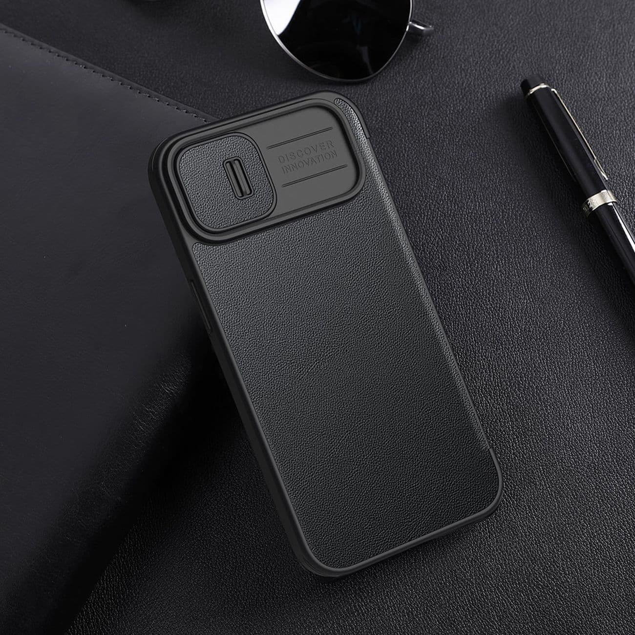 Nillkin Qin Läder Pro Case iPhone 14 Plus Kameraskydd Hölster Skydd Flip Case Svart