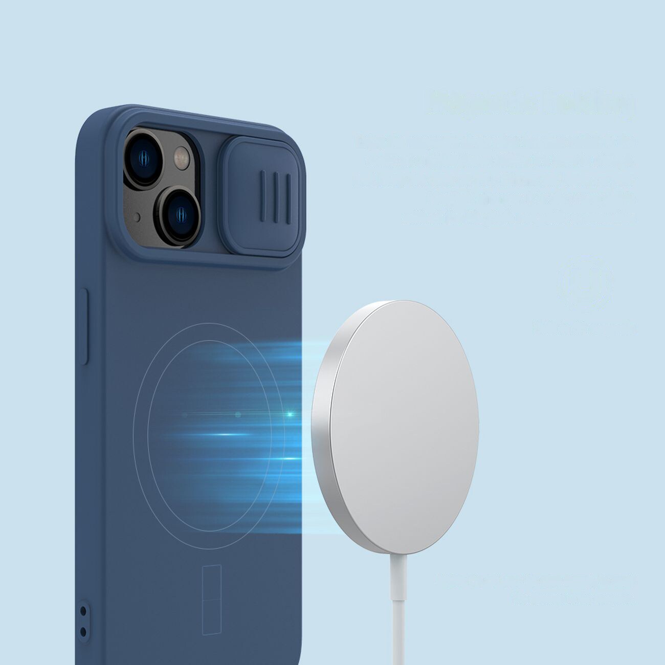 Nillkin CamShield Magnetiskt silikonfodral för iPhone 14 Plus med MagSafe och kameraskydd, Blå
