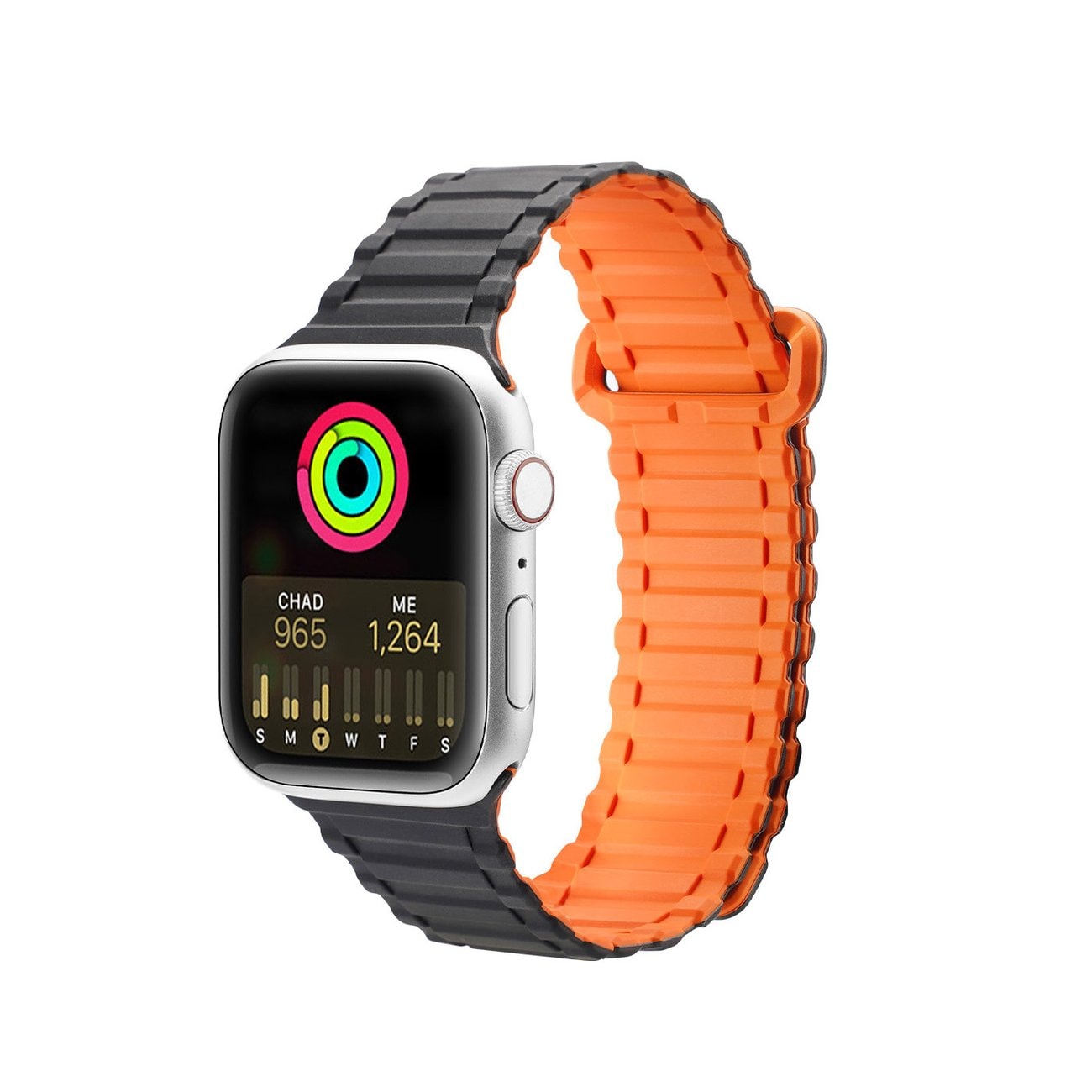 Dux Ducis Armor Apple Watch SE Armband, 9-1 (41/40/38 mm), Silikon Magnetiskt, Svart/Orange