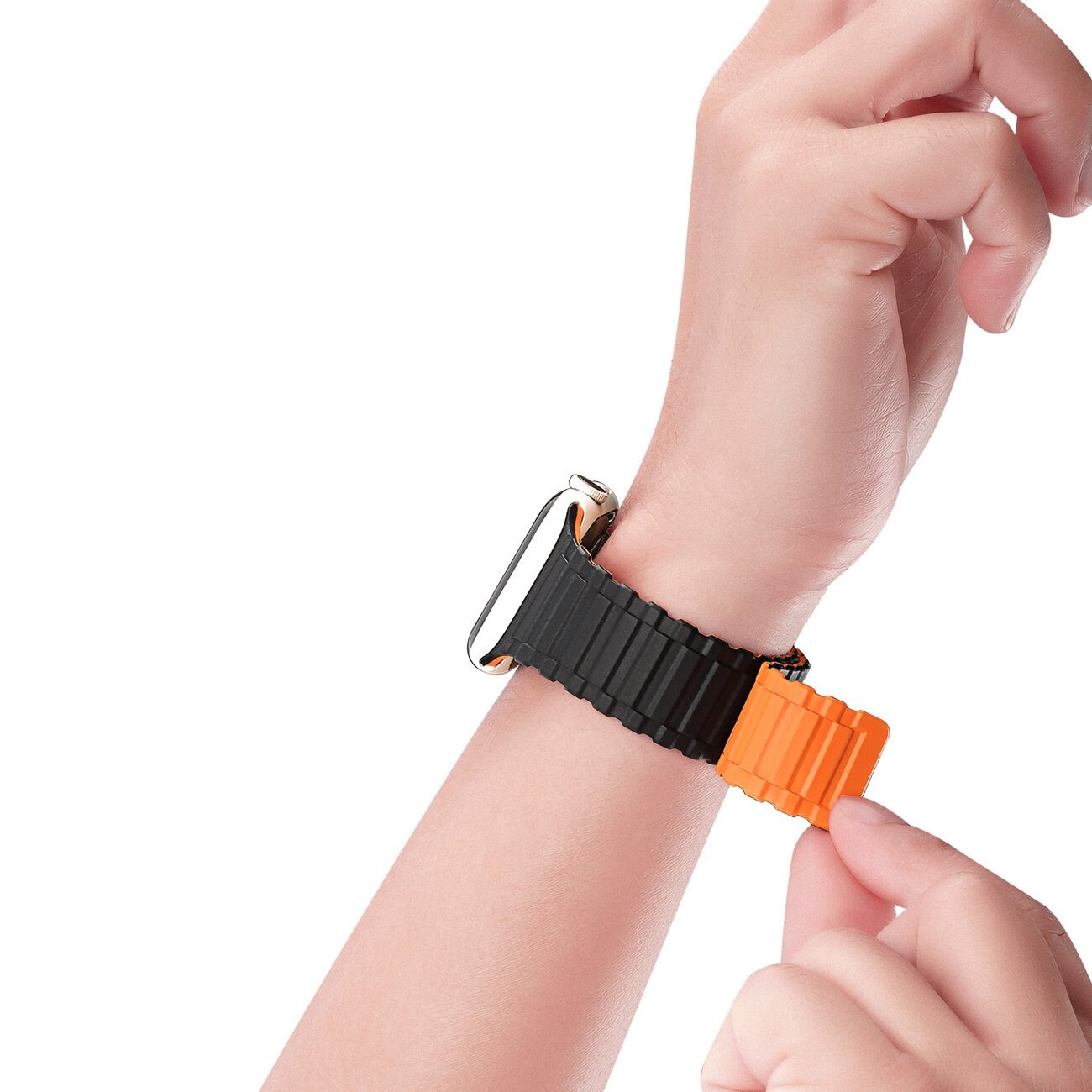 Dux Ducis Armor Apple Watch SE Armband, 9-1 (41/40/38 mm), Silikon Magnetiskt, Svart/Orange