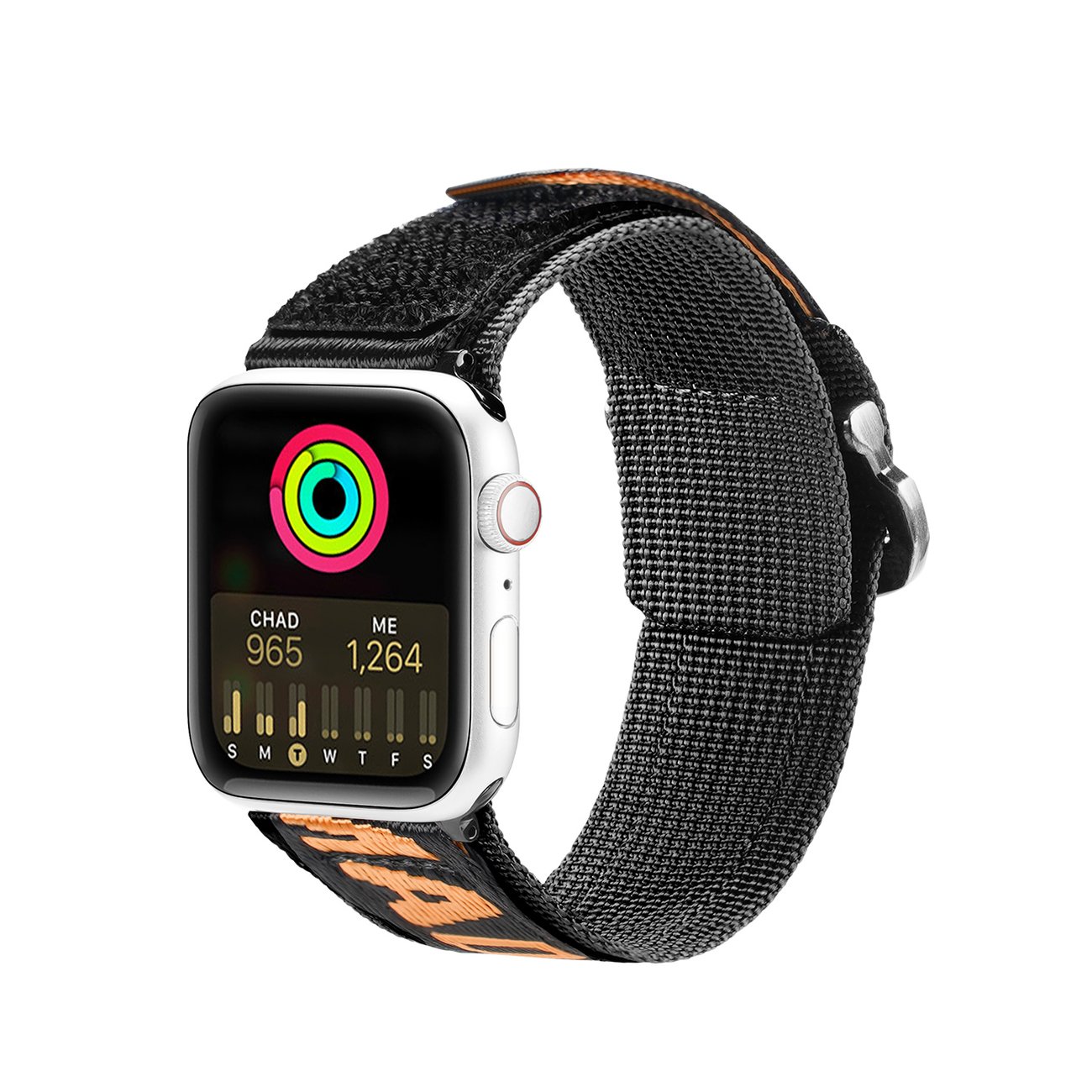 Dux Ducis Utomhus Armband för Apple Watch Ultra, SE, 9-1 (49, 45, 44, 42 mm) Svart & Orange Nylon