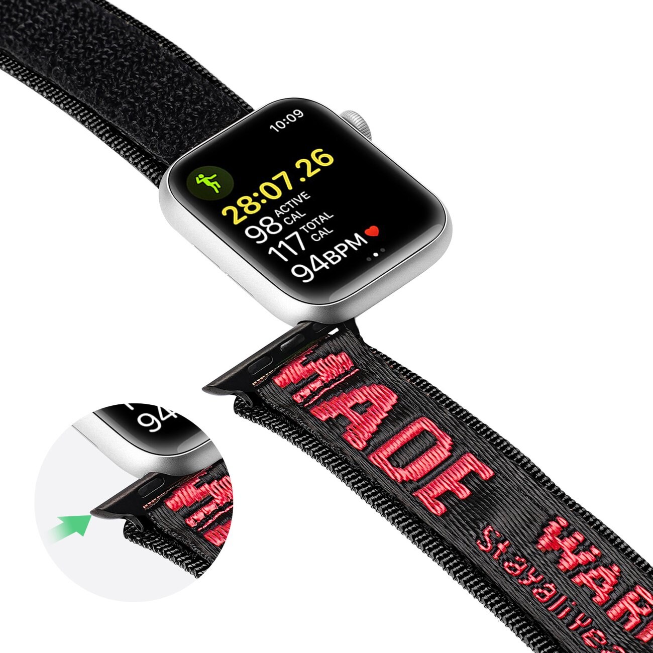 Dux Ducis Armband (utomhus) för Apple Watch Ultra, SE, 9-1 (49-42 mm) Nylon Svart och Röd