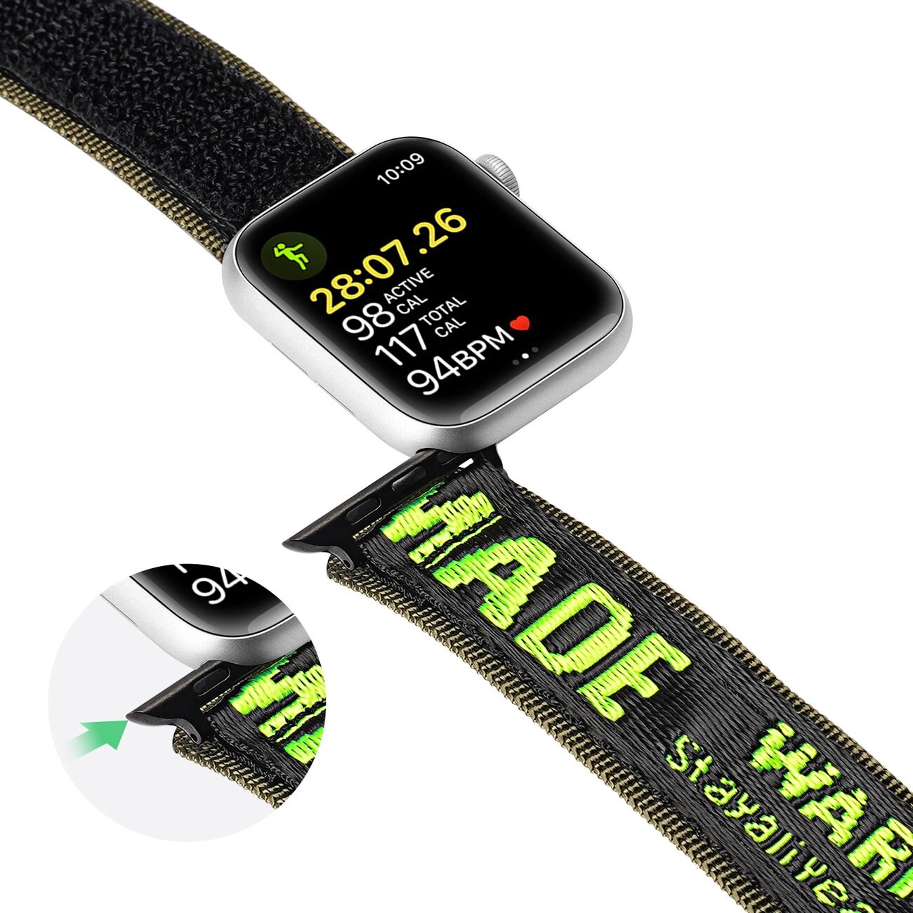 Dux Ducis Utomhus Apple Watch Ultra Armband, SE, 9-1 (49-40 mm) Nylon, Svart/Grön