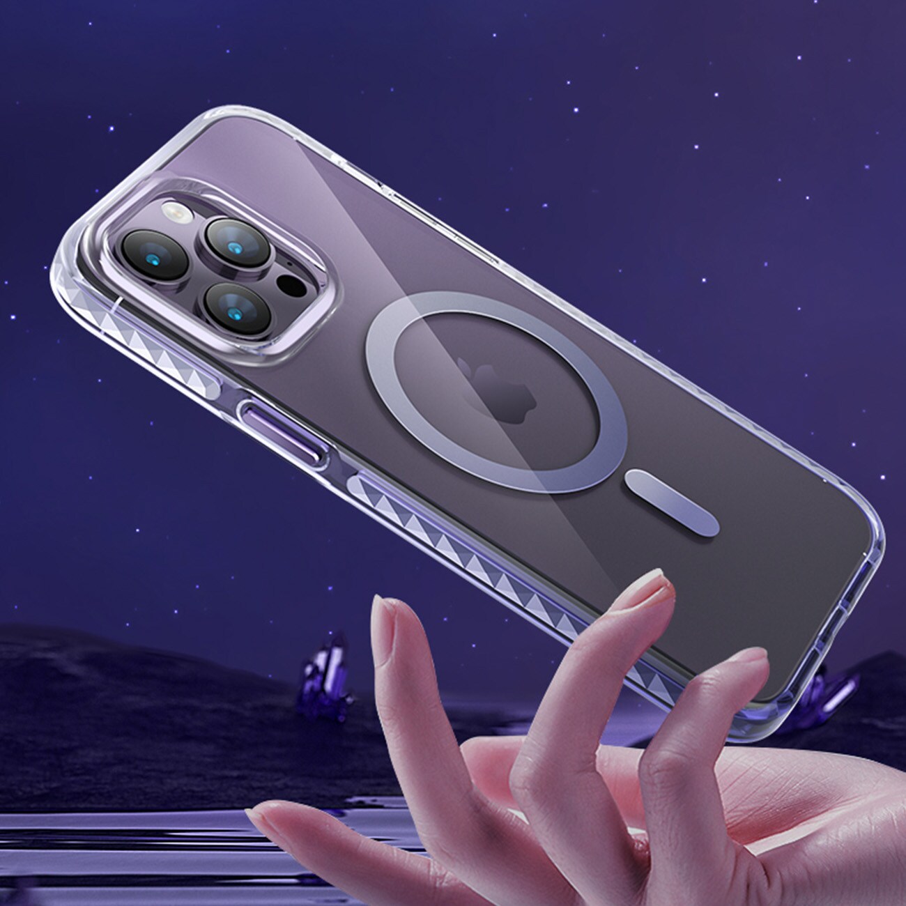 Kingxbar PQY Ice Crystal Series magnetiskt fodral för iPhone 14 Plus MagSafe silver
