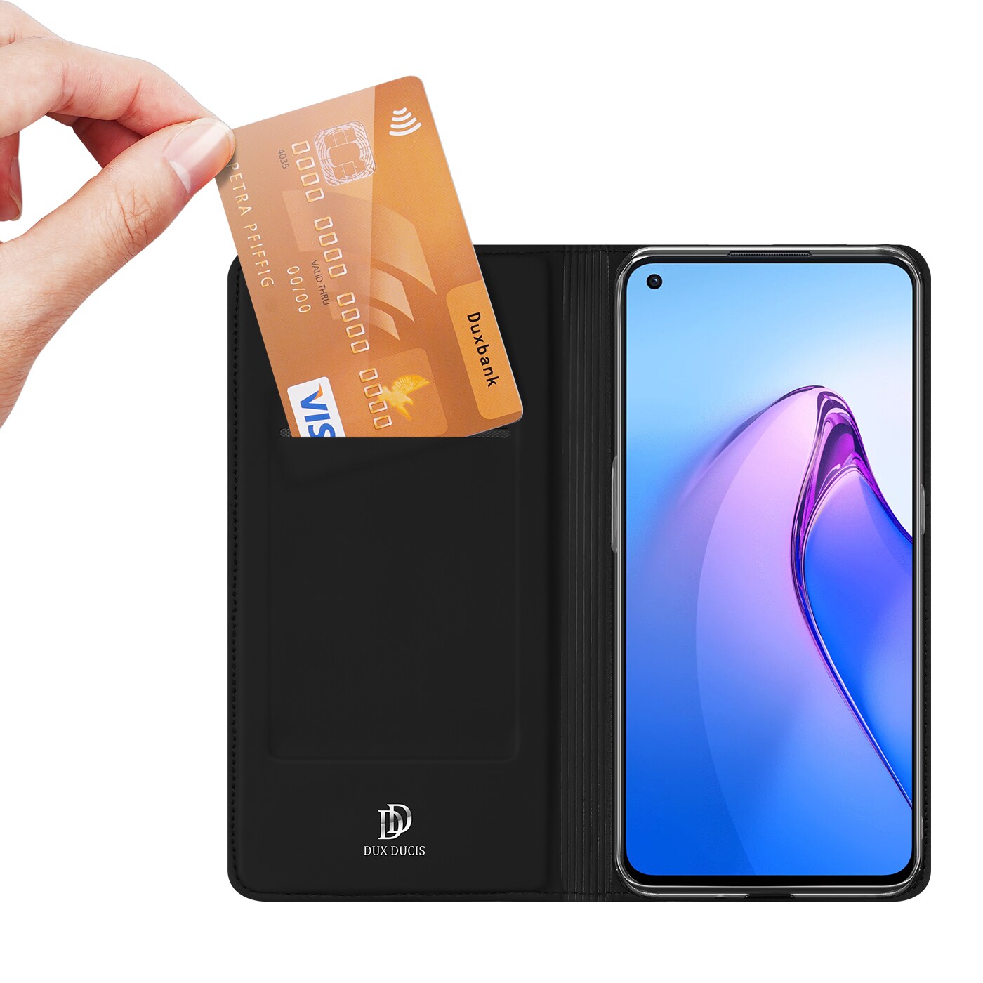Dux Ducis Skin Pro-etui til Oppo Reno 8 flip cover card wallet stander sort