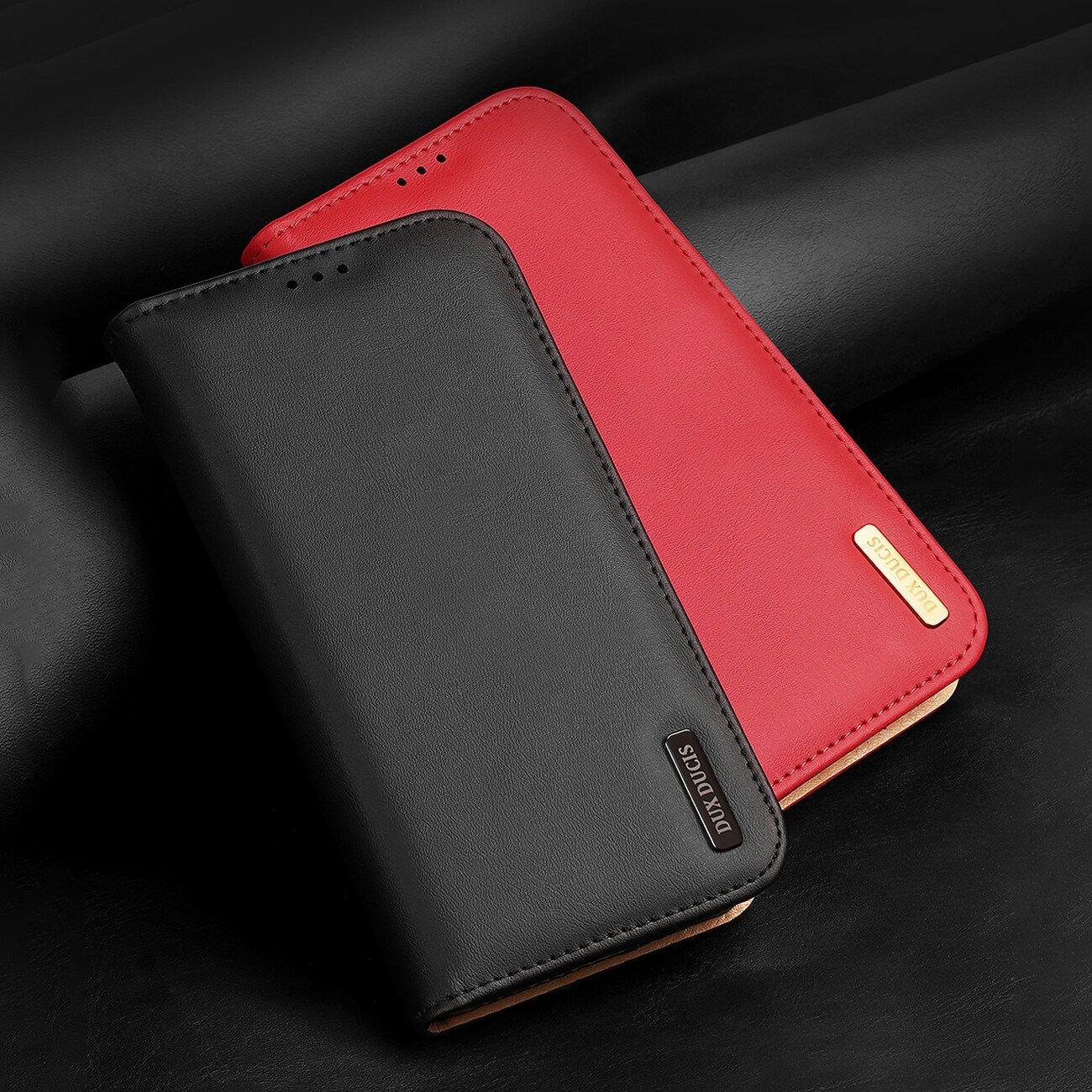 Dux Ducis Hivo Läder Flip Cover Äkta läder Plånbok för kort och dokument iPhone 14 Plus Svart