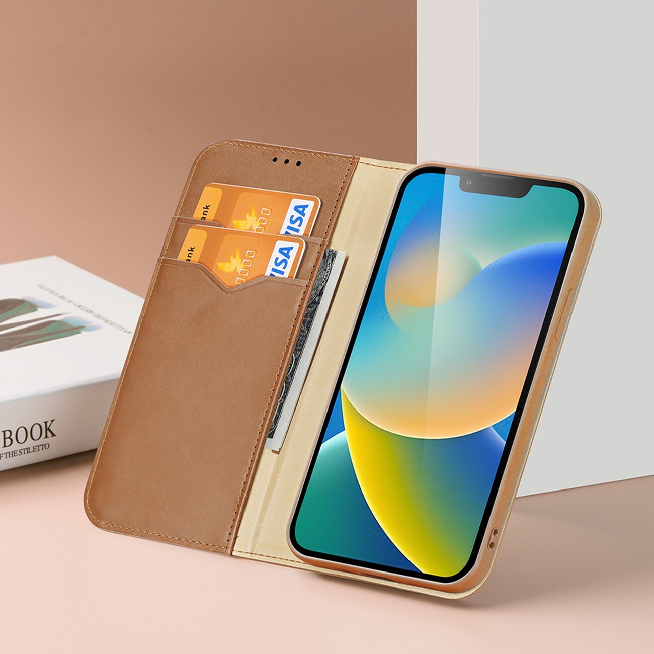 Dux Ducis Hivo Läder Flip Cover Äkta läder Plånbok för kort och dokument iPhone 14 Plus Svart
