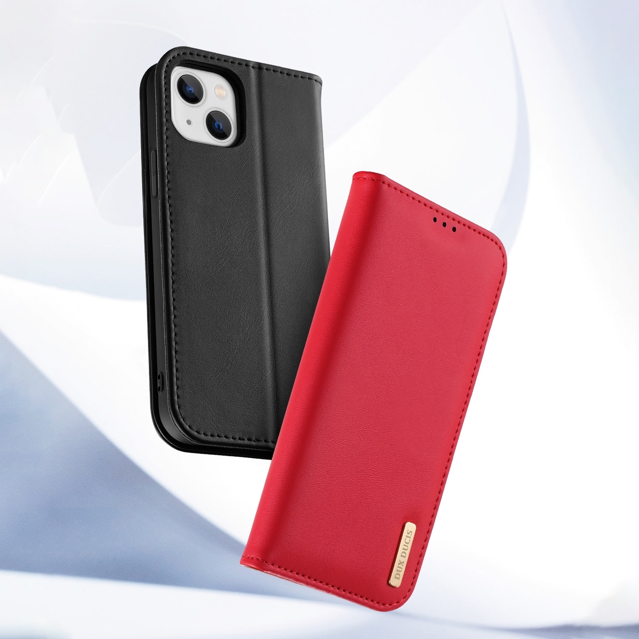 Dux Ducis Hivo Läder Flip Cover Äkta läder Plånbok för kort och dokument iPhone 14 Plus Svart