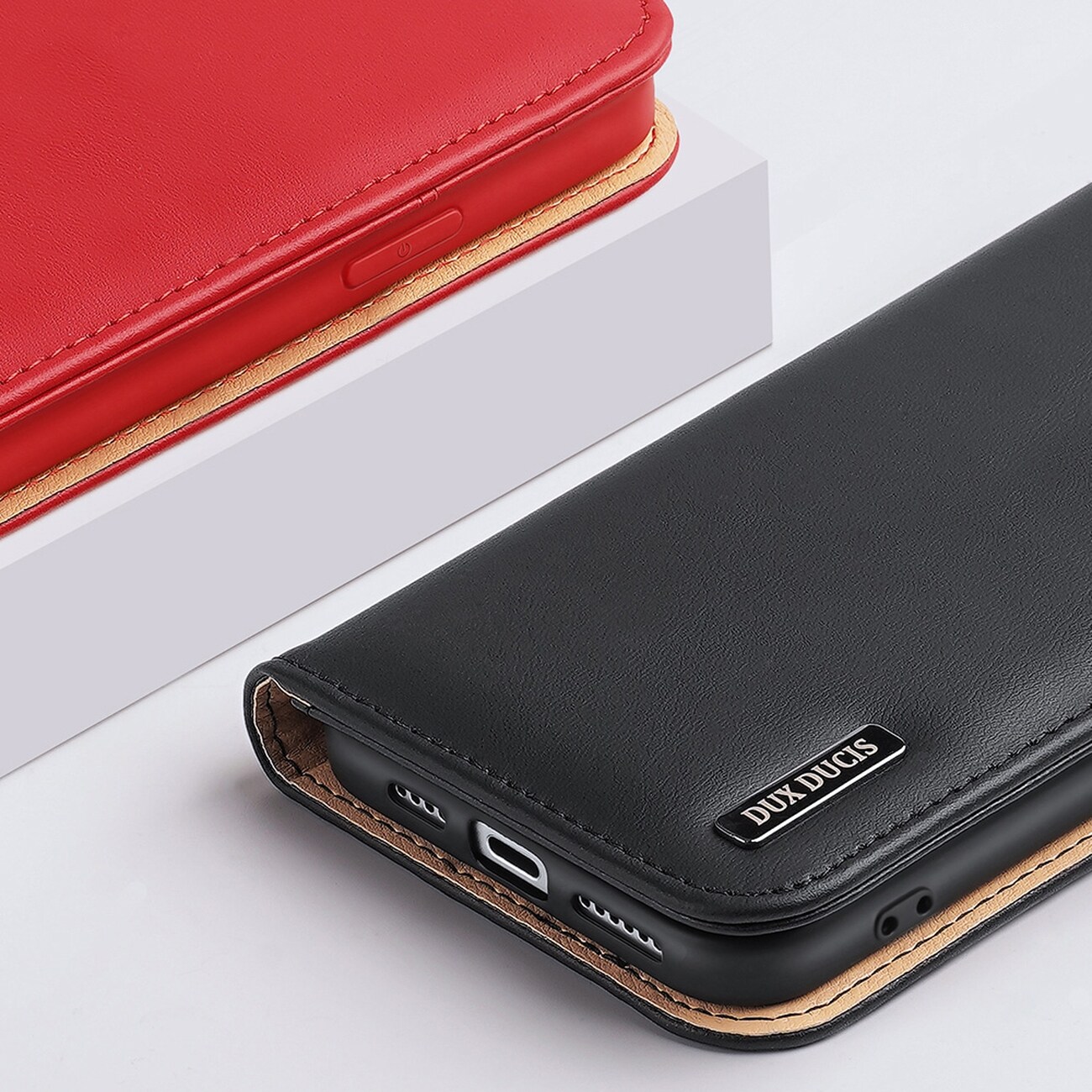 Dux Ducis Hivo Läder Flip Cover Äkta läder Plånbok för kort och dokument iPhone 14 Plus Svart