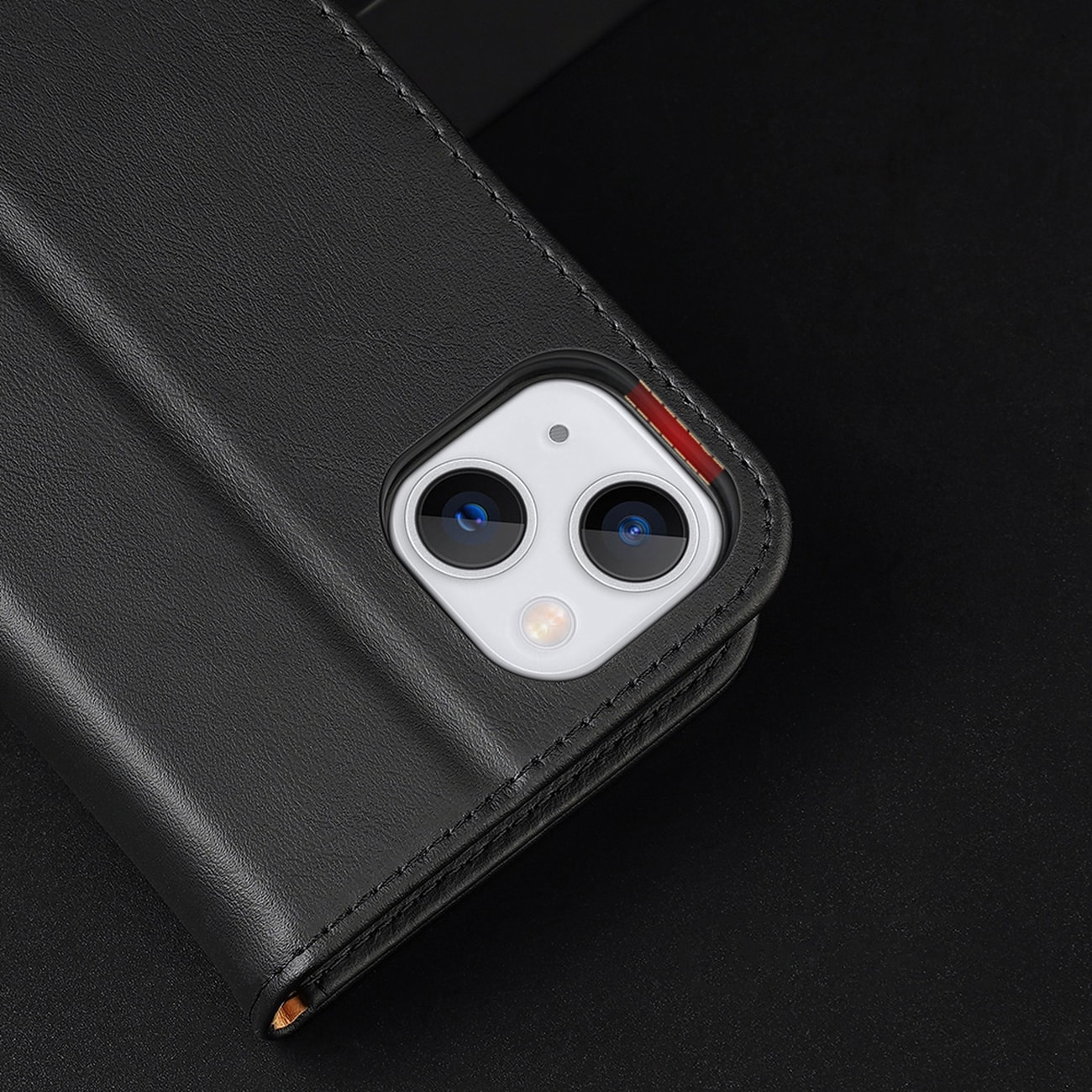 Dux Ducis Hivo Läder Flip Cover Äkta läder Plånbok för kort och dokument iPhone 14 Plus Svart