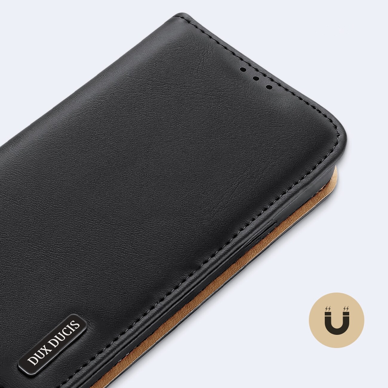 Dux Ducis Hivo Läder Flip Cover Äkta läder Plånbok för kort och dokument iPhone 14 Plus Svart
