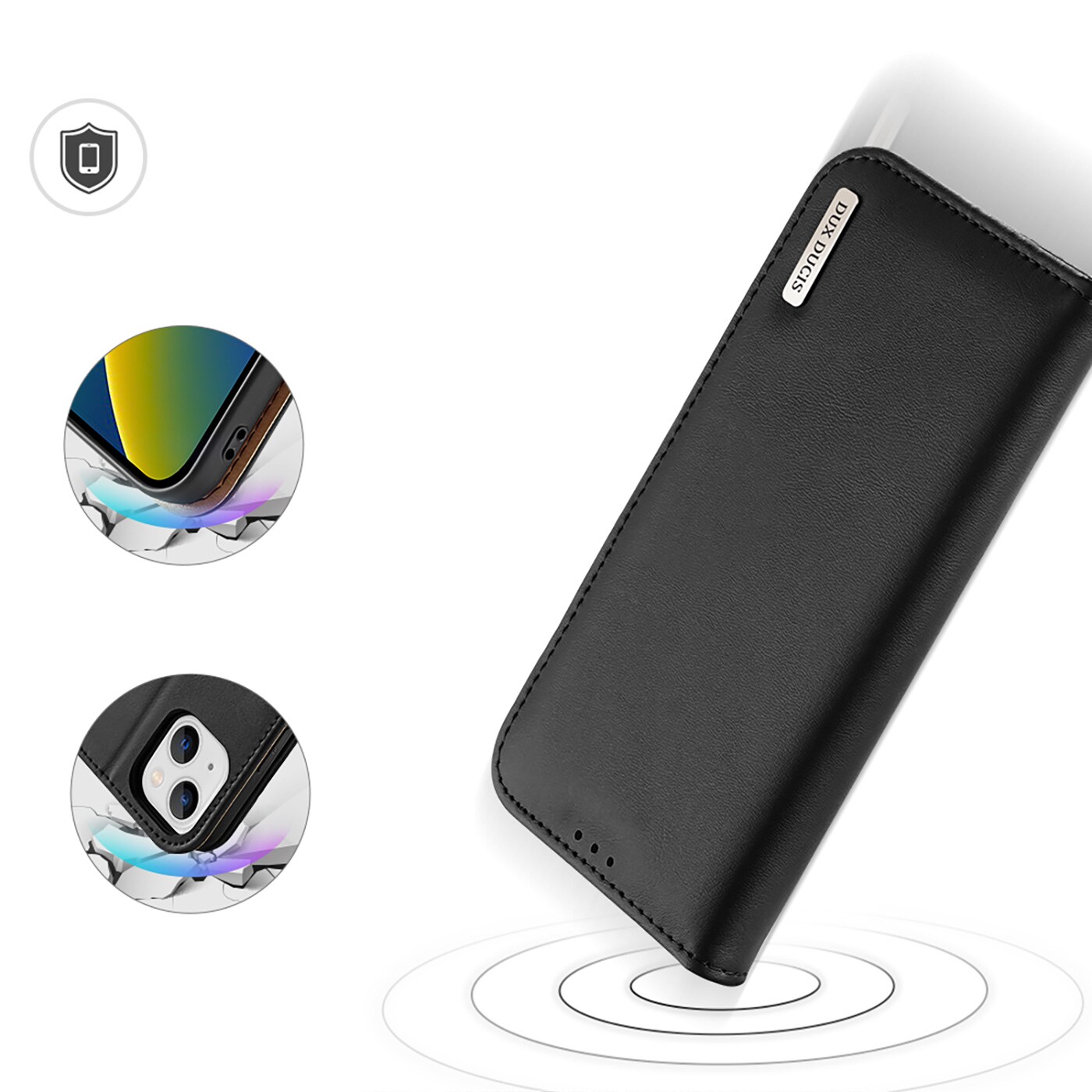 Dux Ducis Hivo Läder Flip Cover Äkta läder Plånbok för kort och dokument iPhone 14 Plus Svart