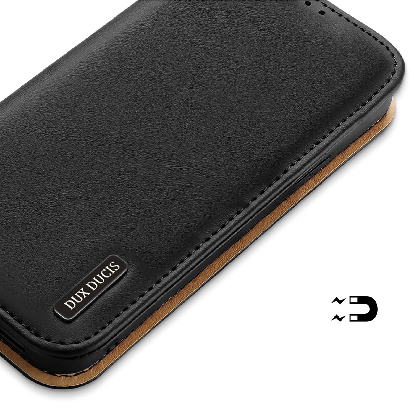 Dux Ducis Hivo Läder Flip Cover Äkta läder Plånbok för kort och dokument iPhone 14 Plus Svart