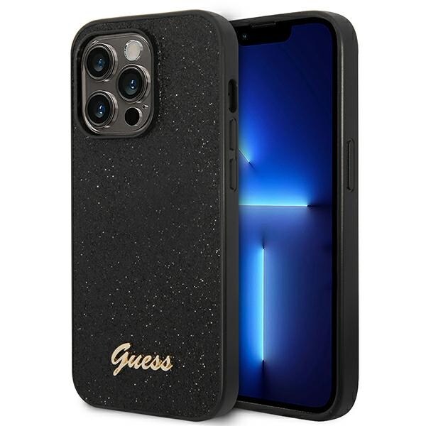 Guess Glitter Script Fodral för iPhone 14 Pro - Svart