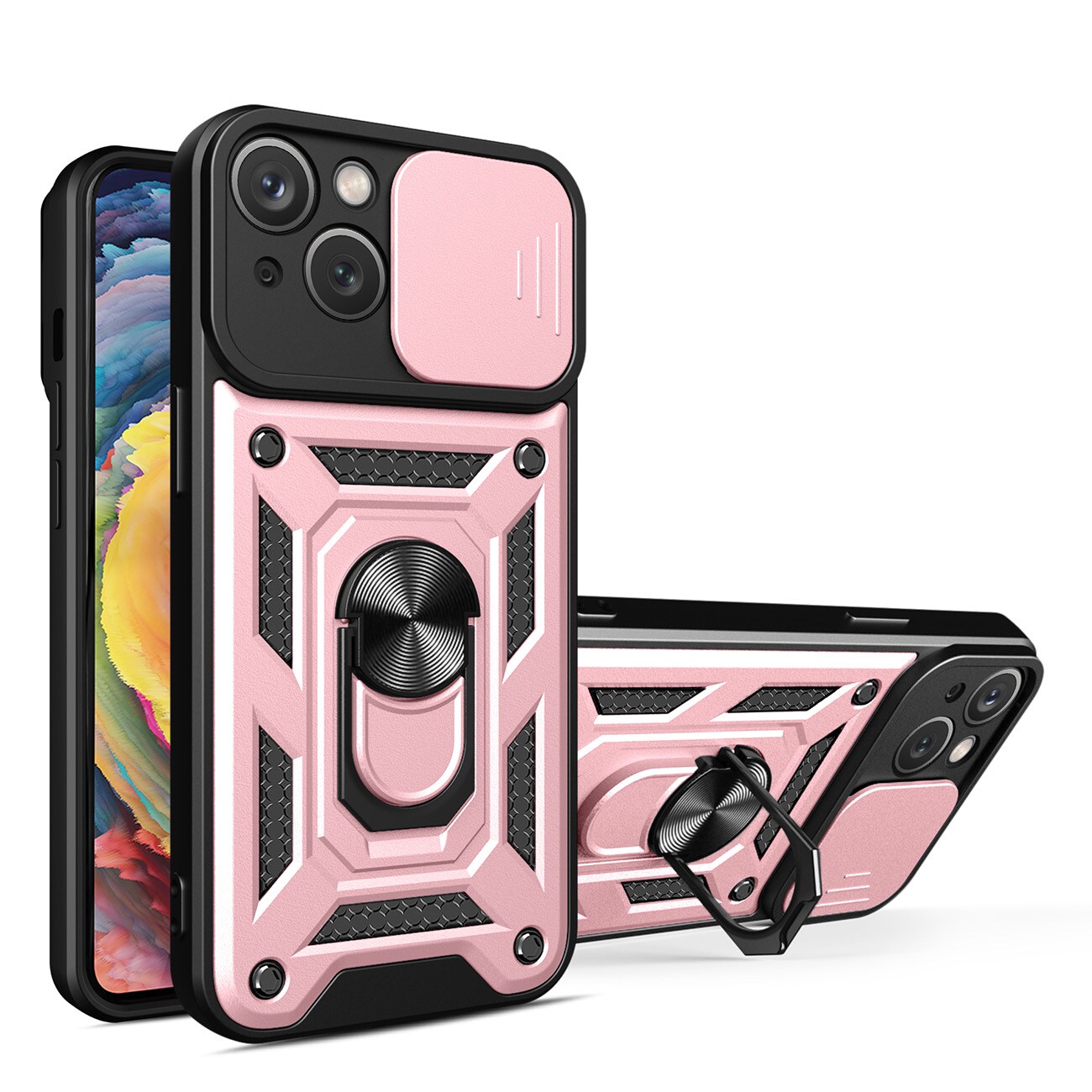 Hybrid Armor Camshield-fodral för iPhone 14 Plus pansarfodral med kameraskydd rosa