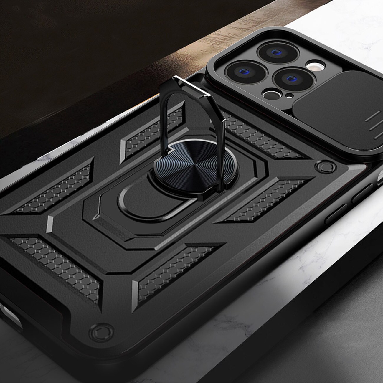 Hybrid Armor Camshield-fodral för iPhone 14 Plus pansarfodral med kameraskydd rosa