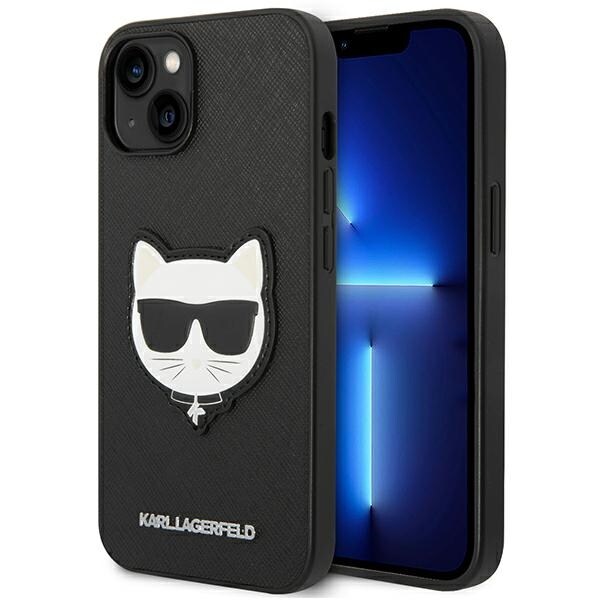 Karl Lagerfeld Saffiano Choupette Head Patch-fodral för iPhone 14 Plus - Svart