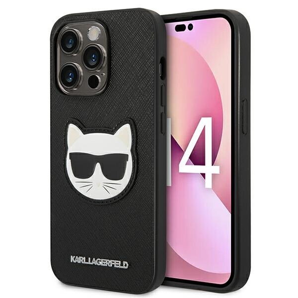 Karl Lagerfeld Saffiano Choupette Head Patch-fodral för iPhone 14 Pro - Svart