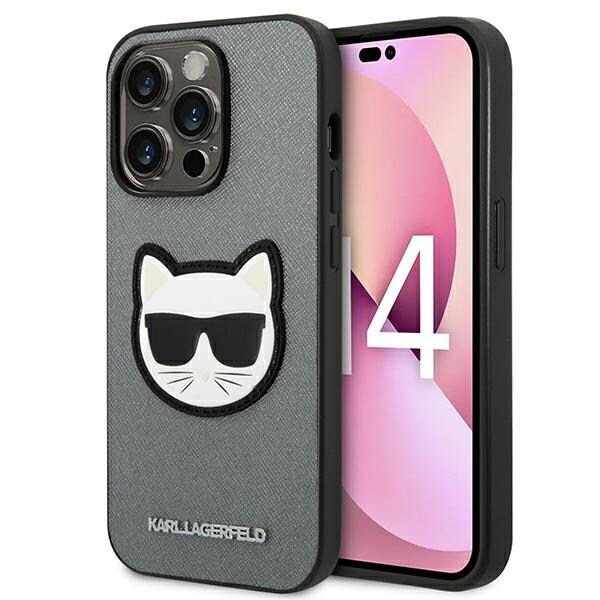 Karl Lagerfeld Saffiano Choupette Head Patch-fodral för iPhone 14 Pro - silver