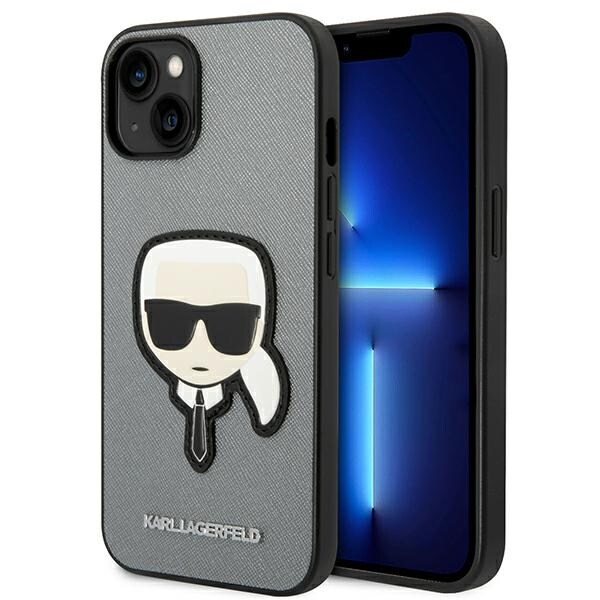 Karl Lagerfeld Saffiano Karl's Head Patch fodral för iPhone 14 Plus - silver