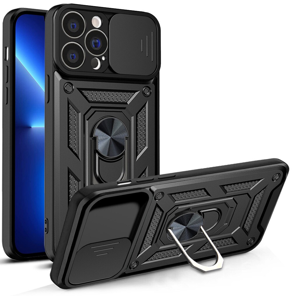 Hybrid Armor Camshield-fodral för iPhone 13 Pro pansarfodral med kameraskydd svart