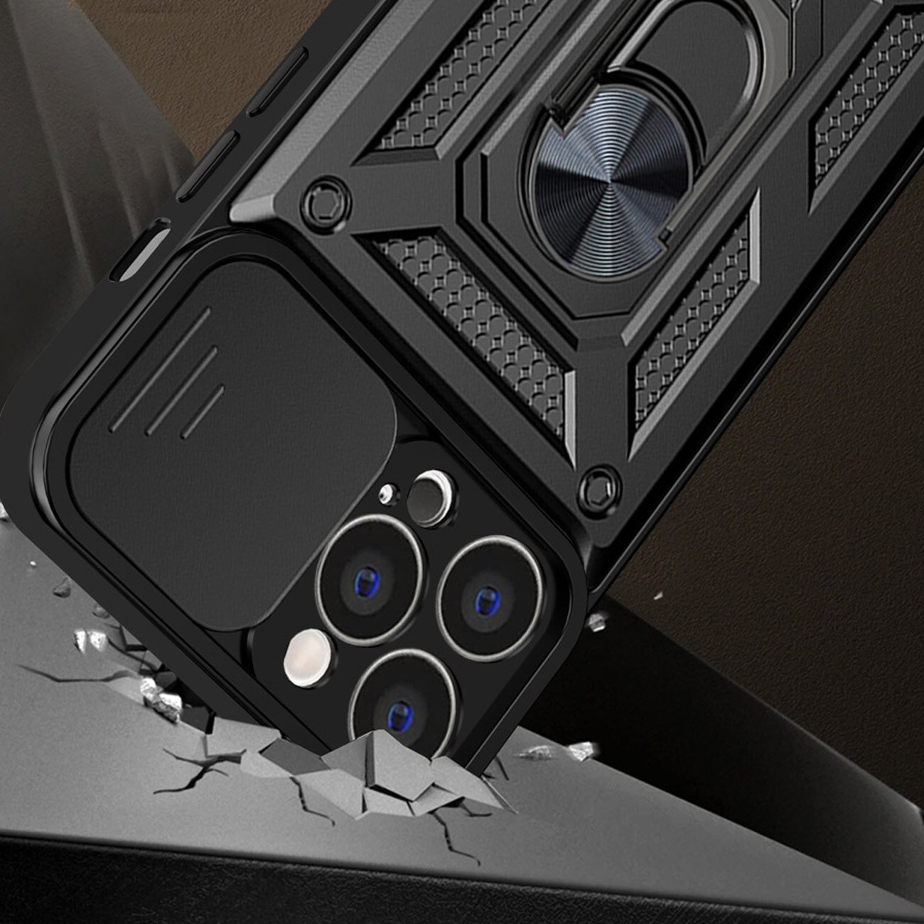 Hybrid Armor Camshield-fodral för iPhone 13 Pro pansarfodral med kameraskydd blå