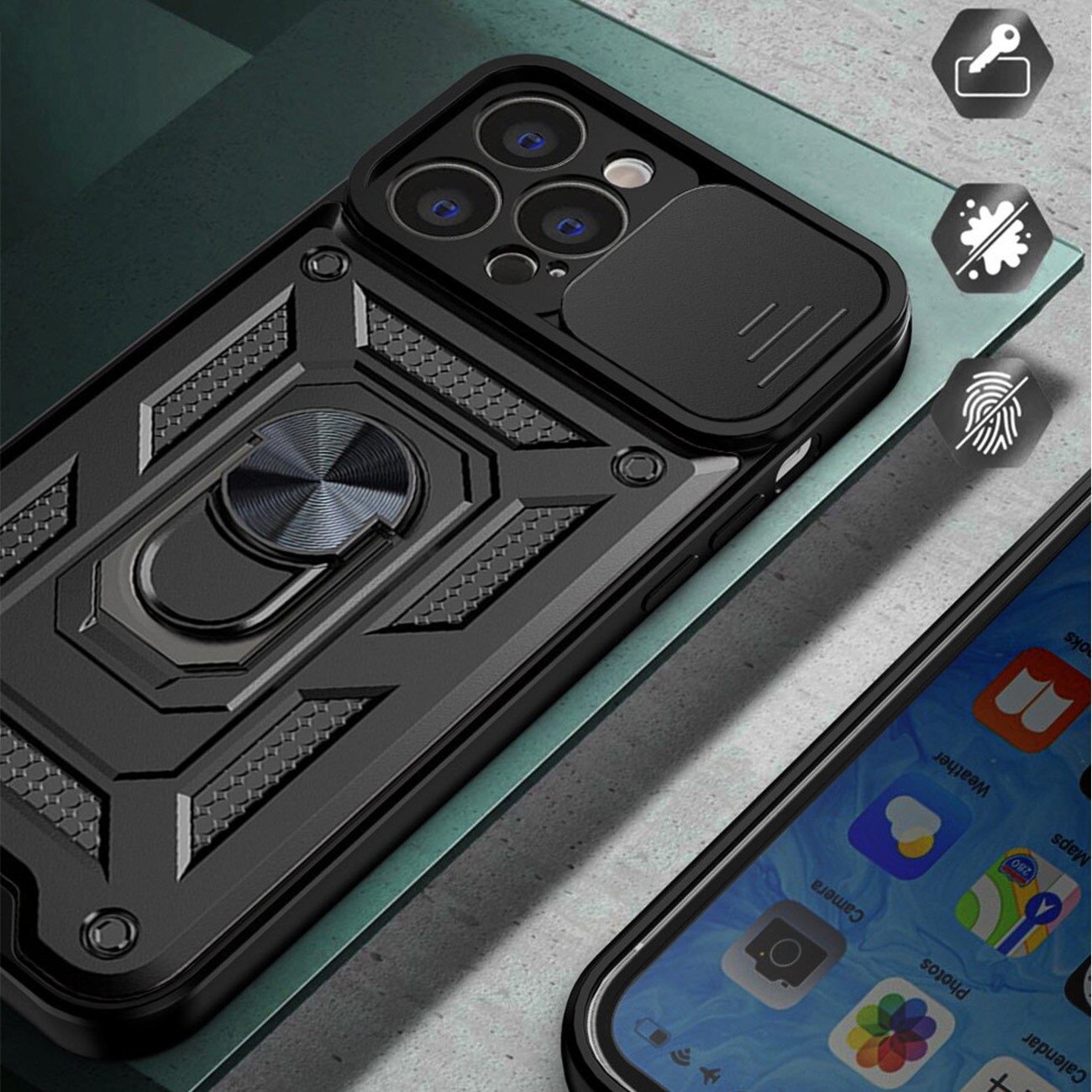 Hybrid Armor Camshield-fodral för iPhone 13 Pro pansarfodral med kameraskydd blå