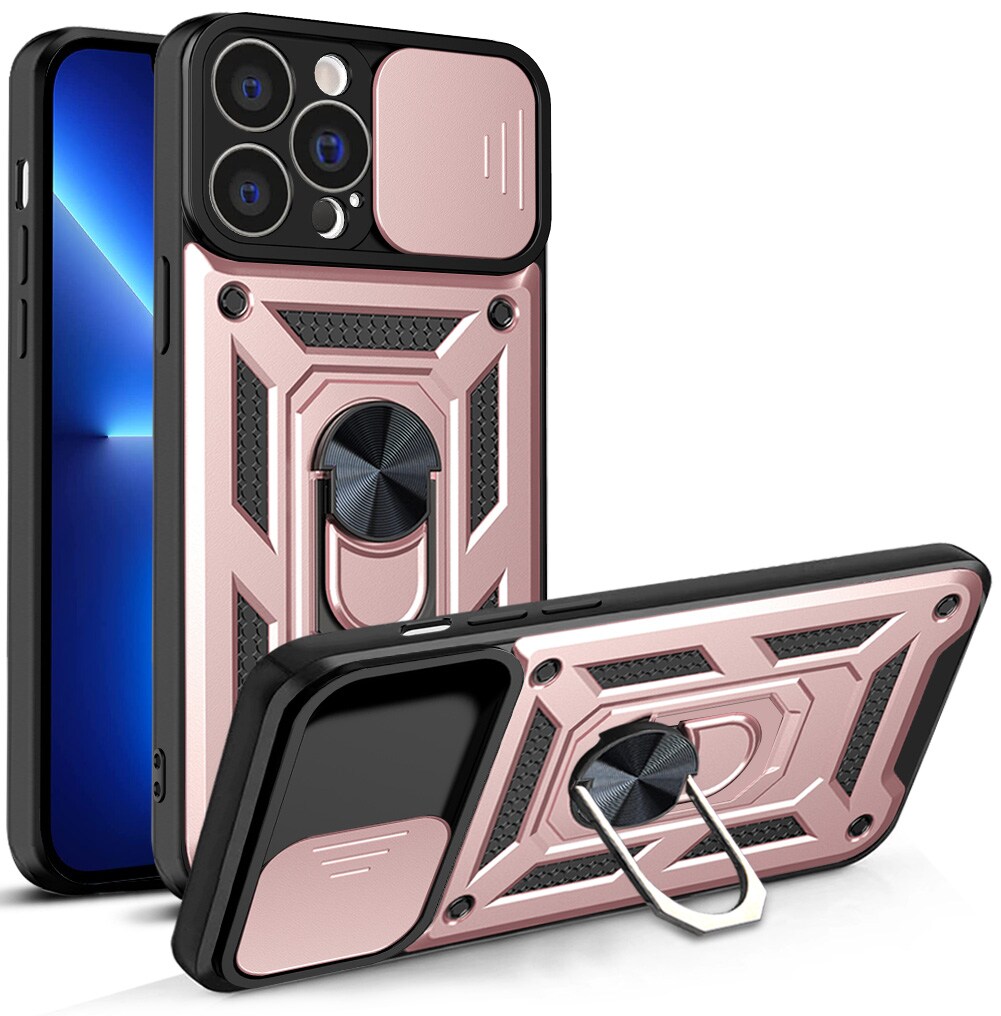 Hybrid Armor Camshield-fodral för iPhone 13 Pro pansarfodral med kameraskydd rosa