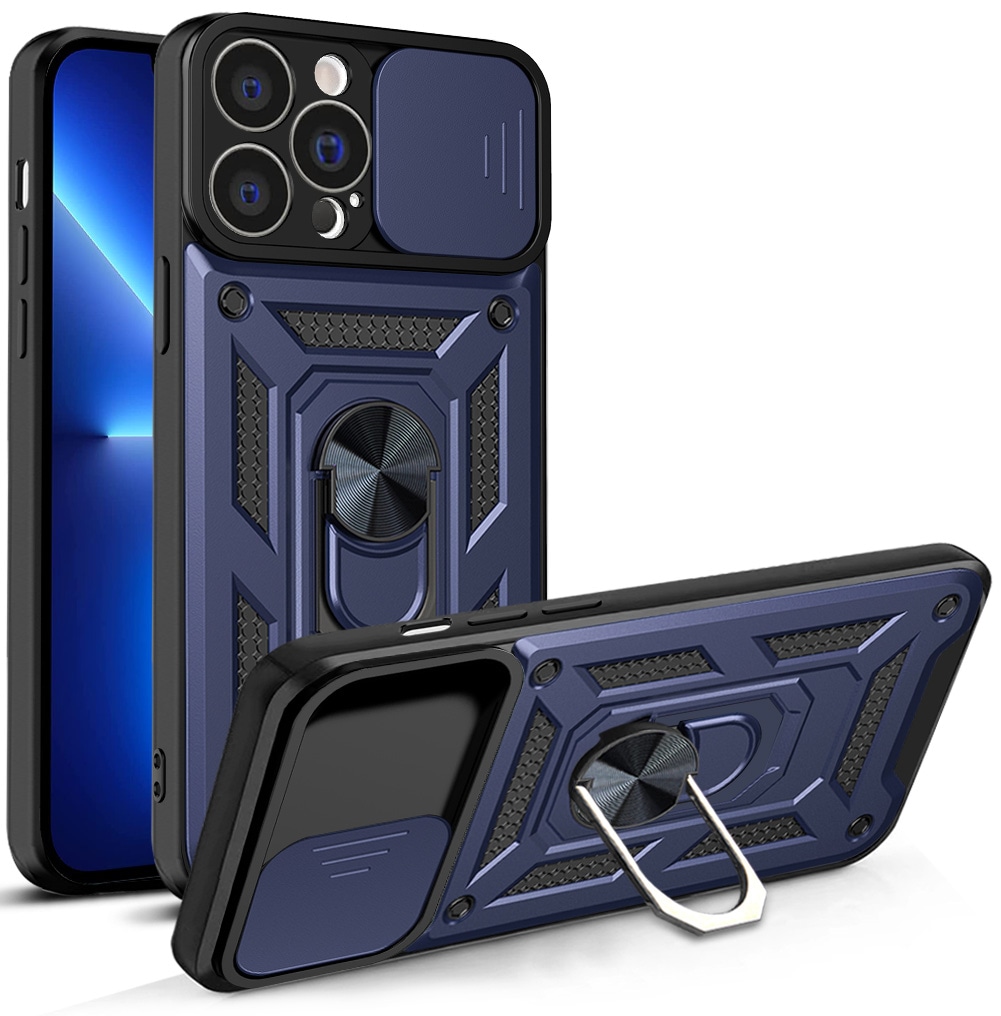 Hybrid Armor Camshield-fodral för iPhone 13 Pro Max pansarfodral med kameraskydd blå