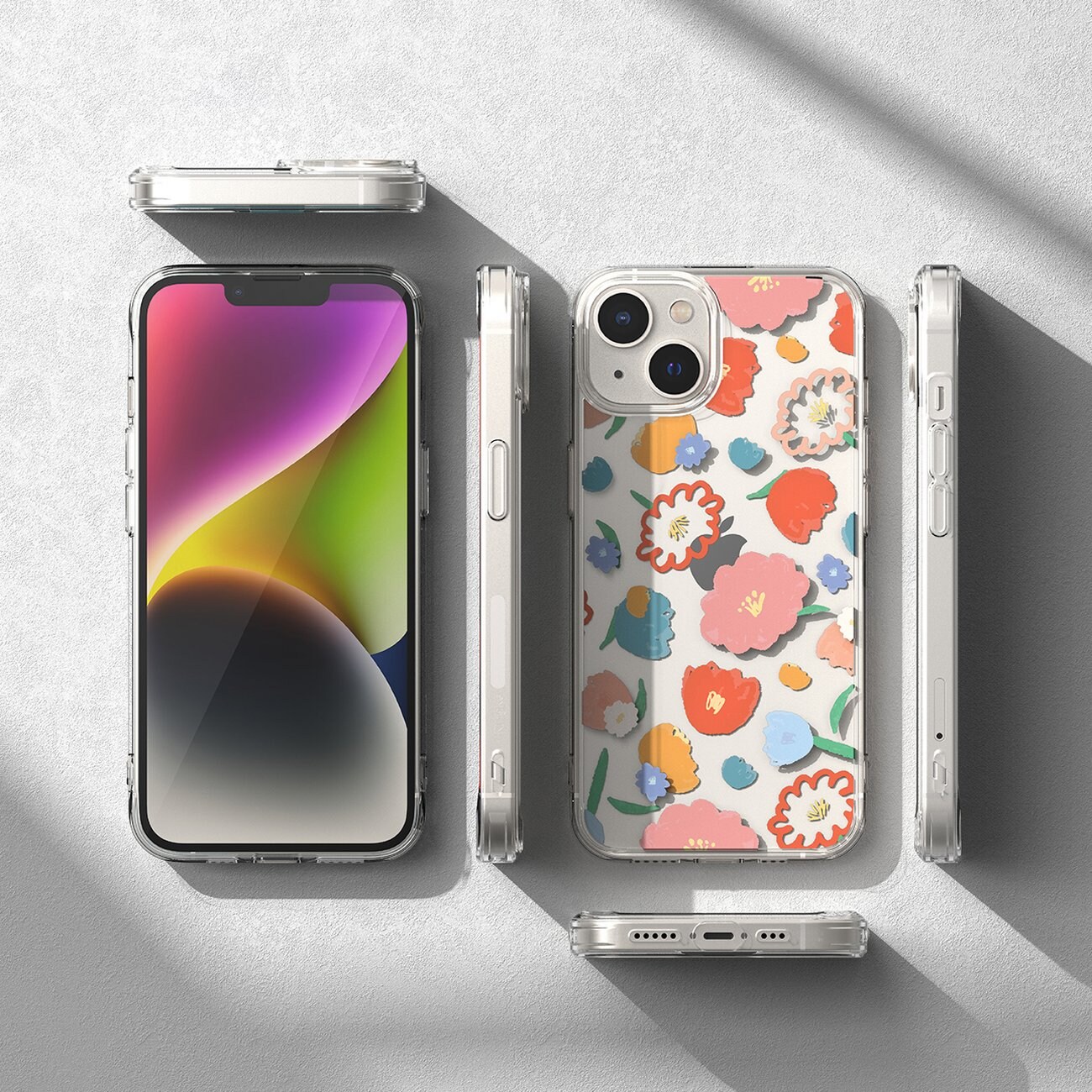 Ringke Fusion Design Pansarskydd med gelram för iPhone 14 Plus transparent (blommig) (FD637E31)